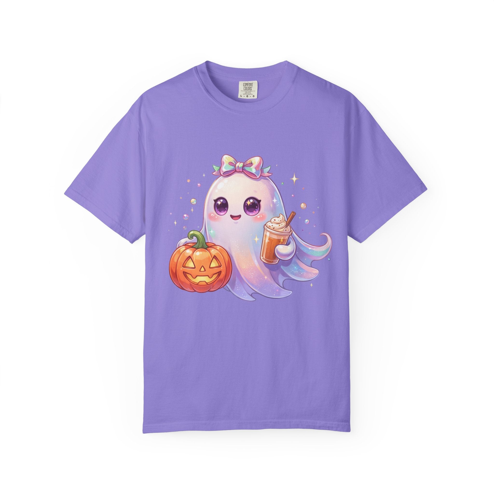 Cute Halloween Ghost T-Shirt — Kawaii Pumpkin & Candy Drink Graphic