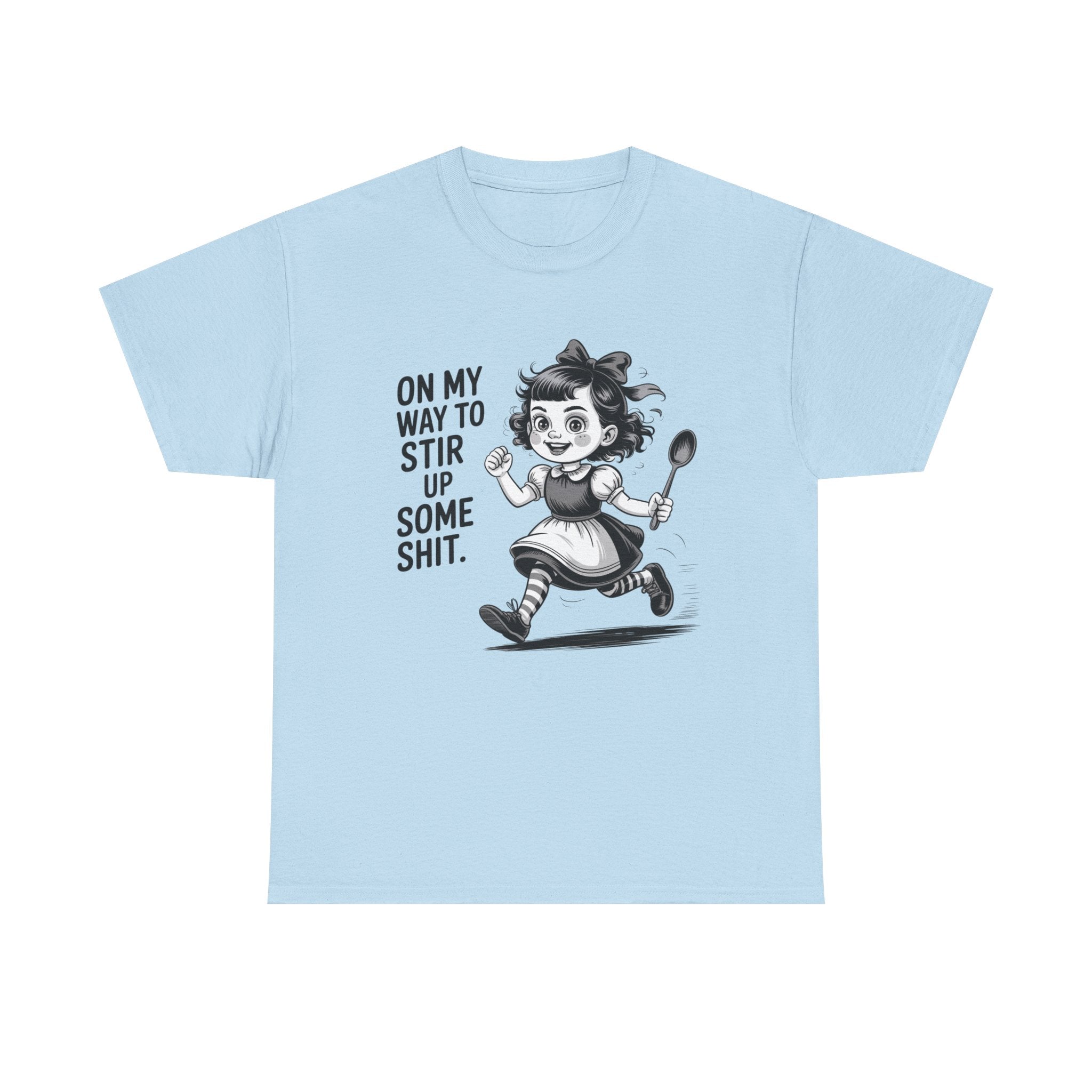 Stir Up Some Shit Tee — Retro Mischief Girl Graphic T-Shirt