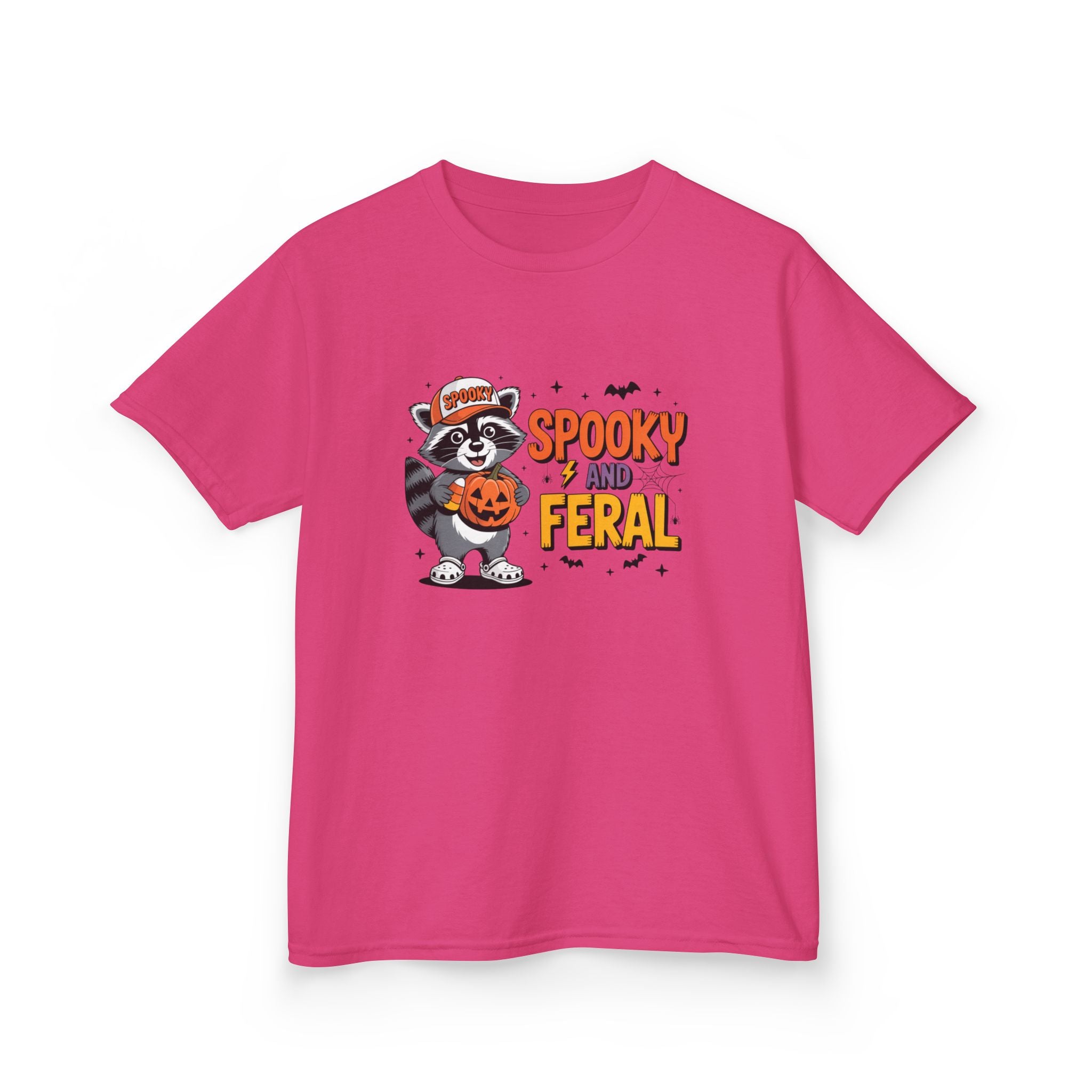 Kids Tee — "Spooky and Feral" Halloween Raccoon Pumpkin Shirt