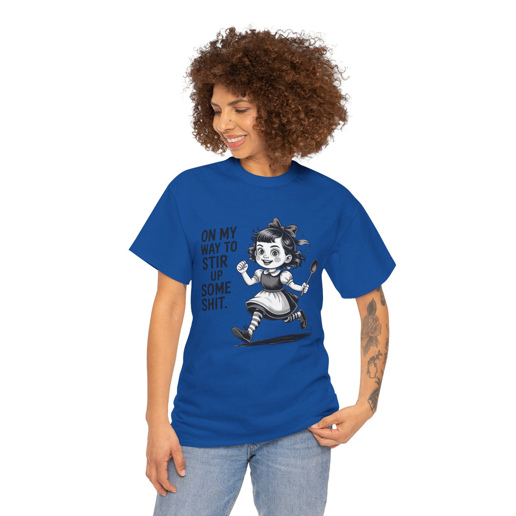 Stir Up Some Shit Tee — Retro Mischief Girl Graphic T-Shirt