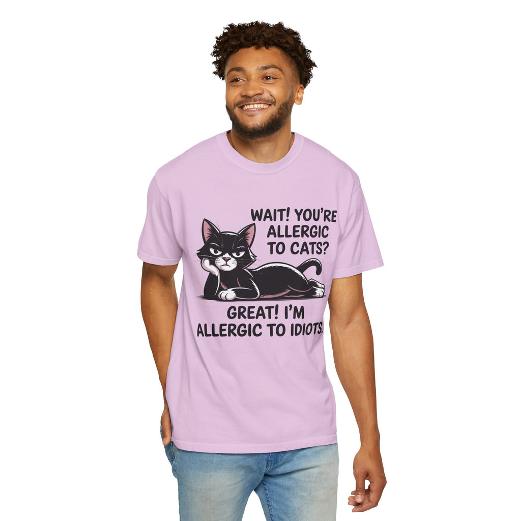 Funny Cat Lover T-Shirt — Allergic to Idiots Humor Gift Tee for Cat Moms