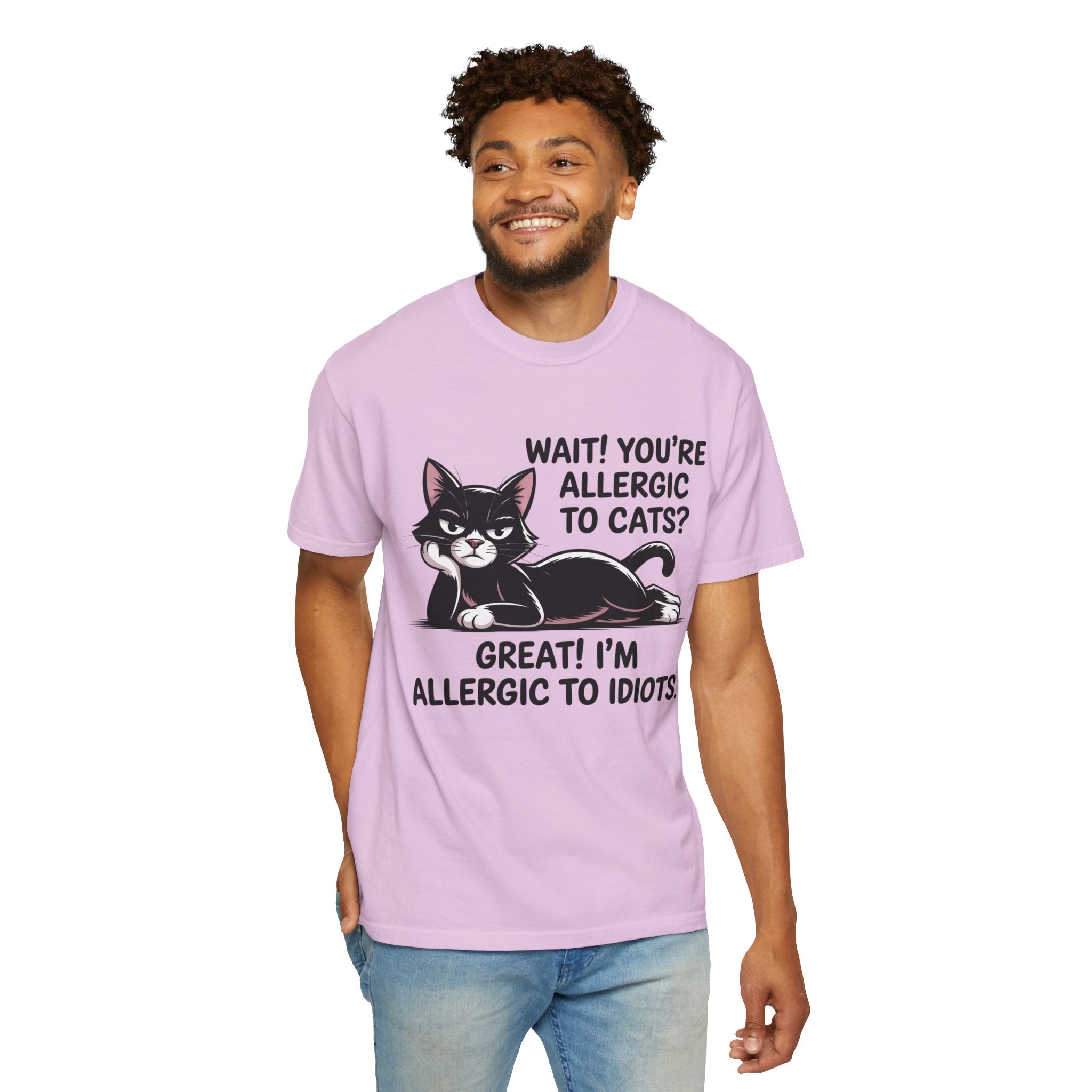 Funny Cat Lover T-Shirt — Allergic to Idiots Humor Gift Tee for Cat Moms