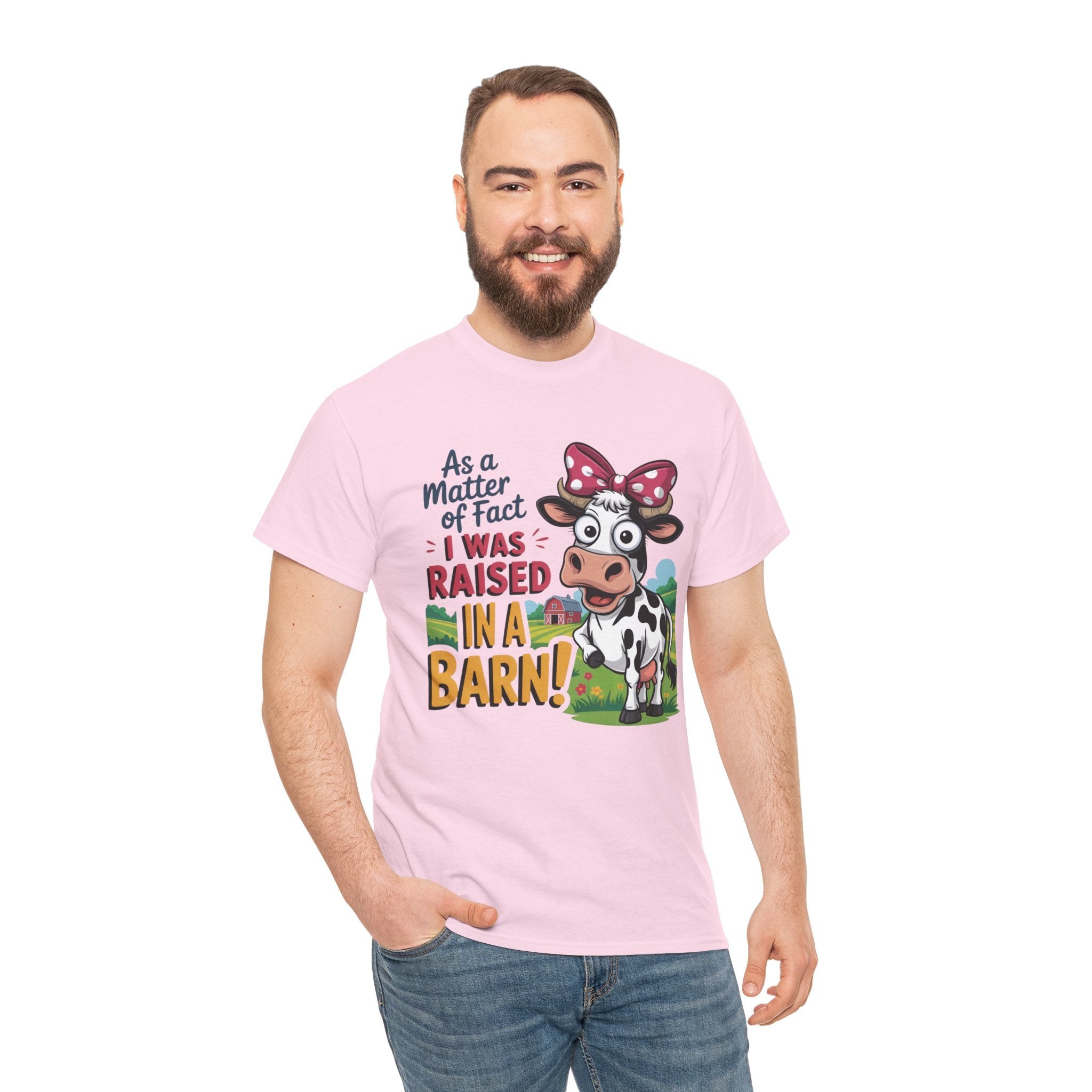 Raised in a Barn Cow Graphic Tee — Funny Farm Animal Shirt