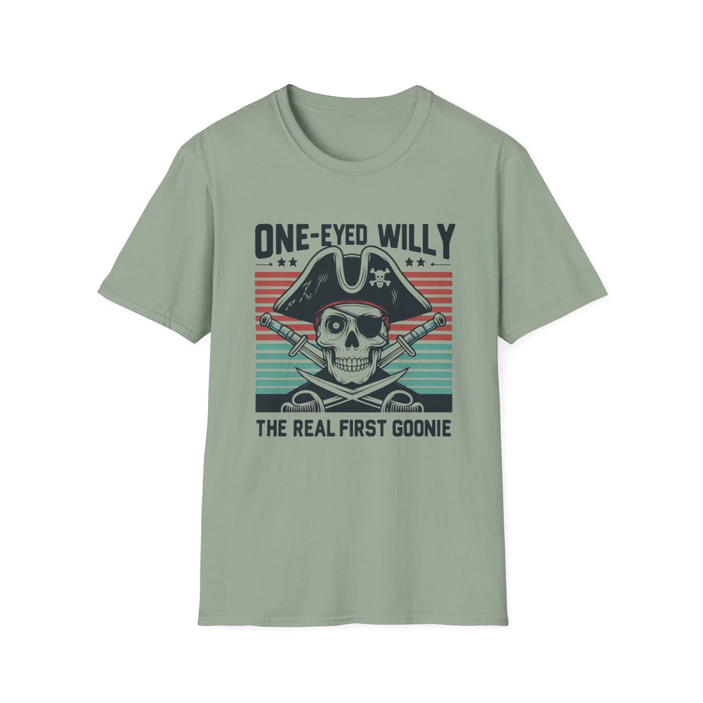 One-Eyed Willy Skull T-Shirt — Vintage Pirate 'The Real First Goonie' Tee