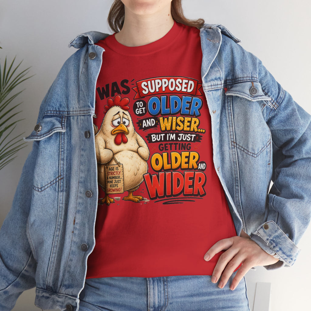 Birthday Chicken Tee — “I Was Supposed To Get Older And Wiser” Funny 50th Birthday Shirt