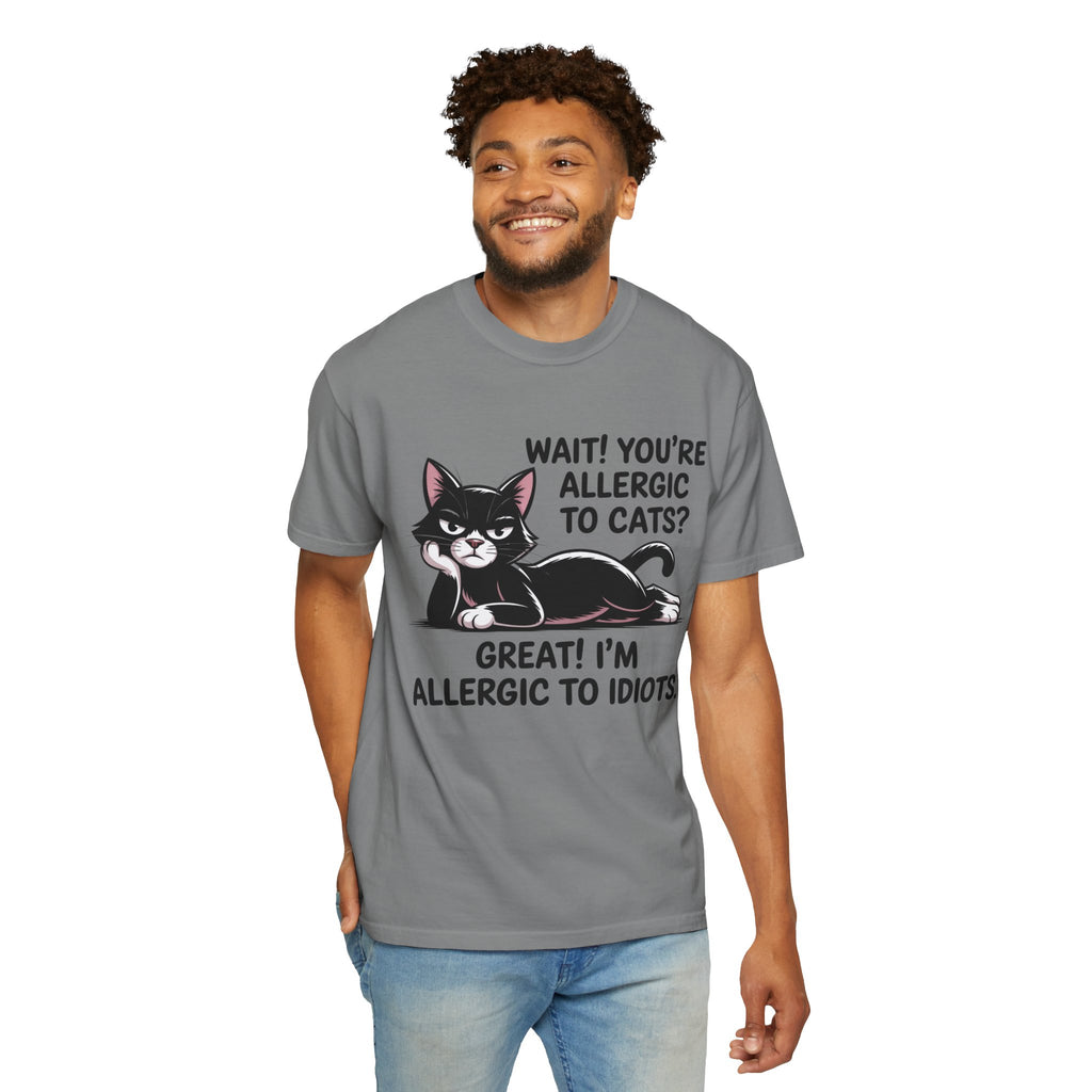 Funny Cat Lover T-Shirt — Allergic to Idiots Humor Gift Tee for Cat Moms