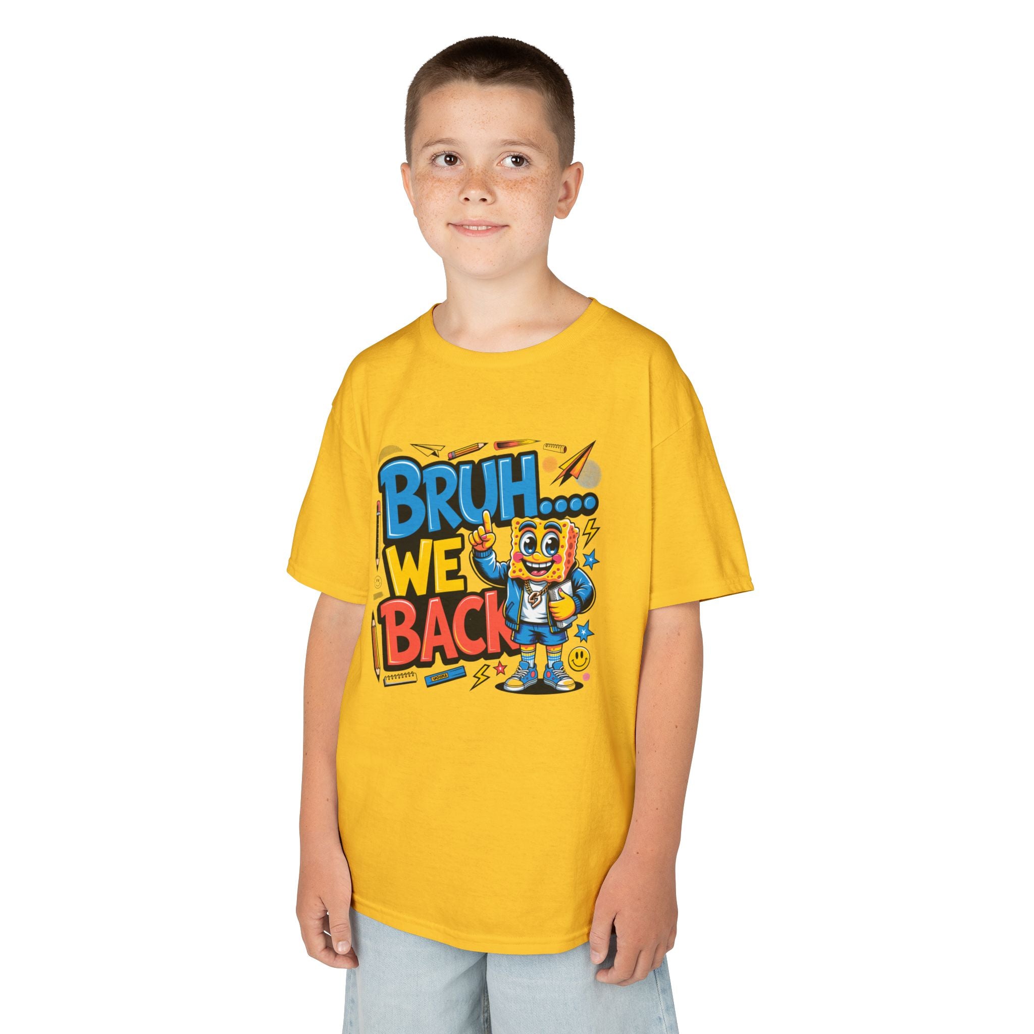 Kids Tee — "Bruh... We Back" Cartoon Sponge Graphic