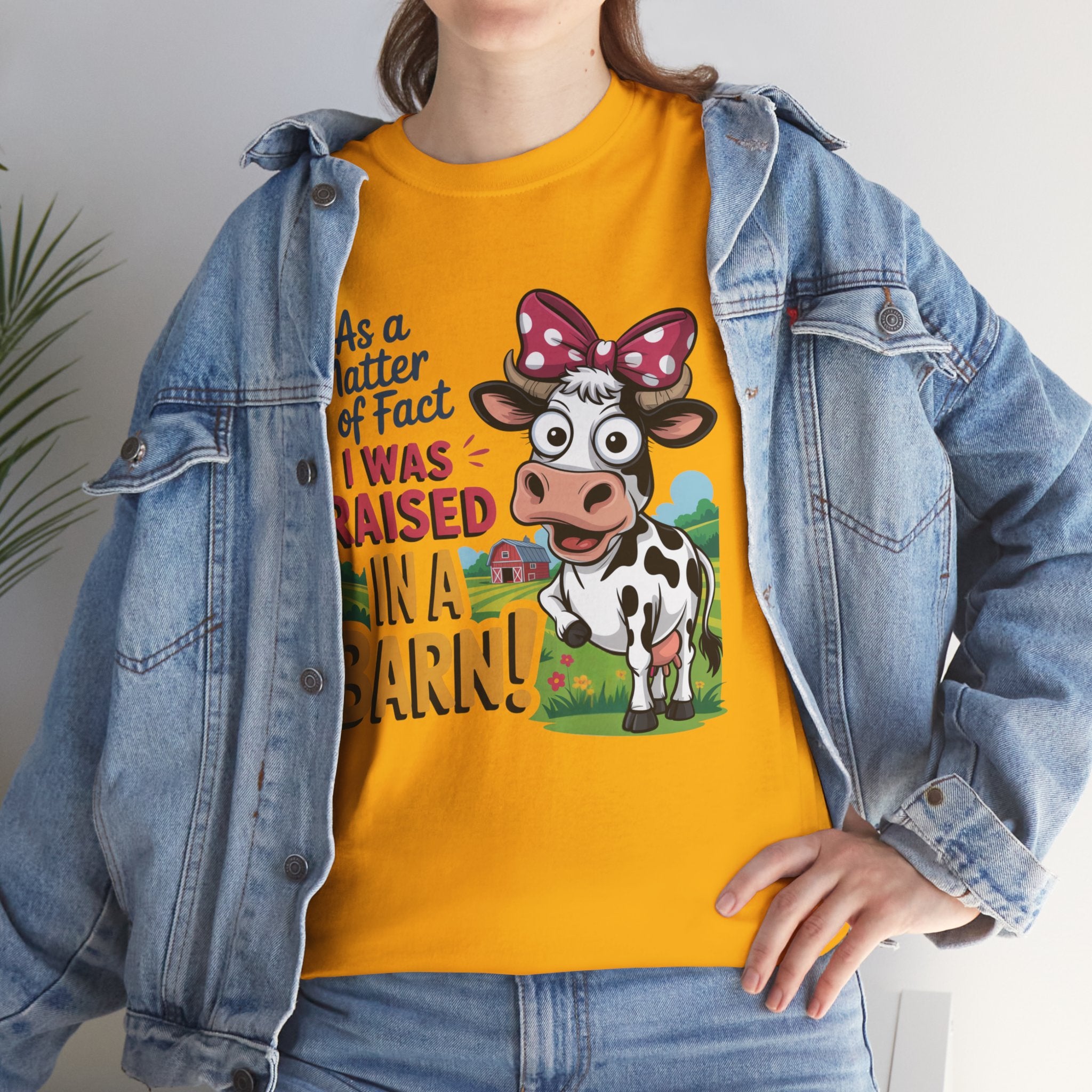 Raised in a Barn Cow Graphic Tee — Funny Farm Animal Shirt