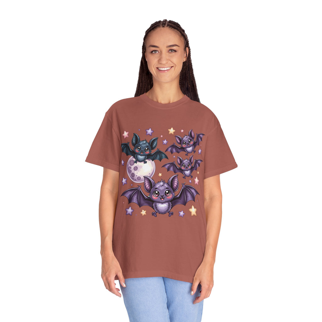 Cute Purple Bats T-Shirt — Kawaii Night Moon & Stars Tee