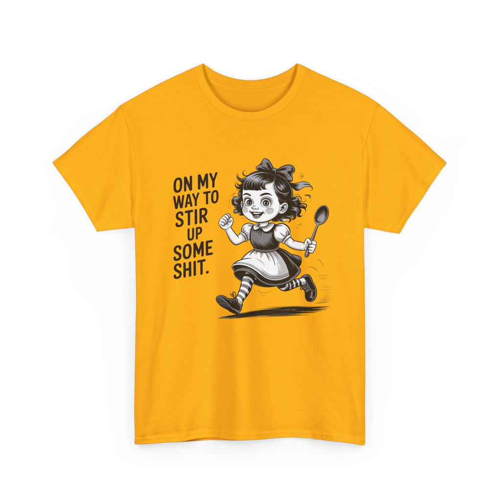Stir Up Some Shit Tee — Retro Mischief Girl Graphic T-Shirt