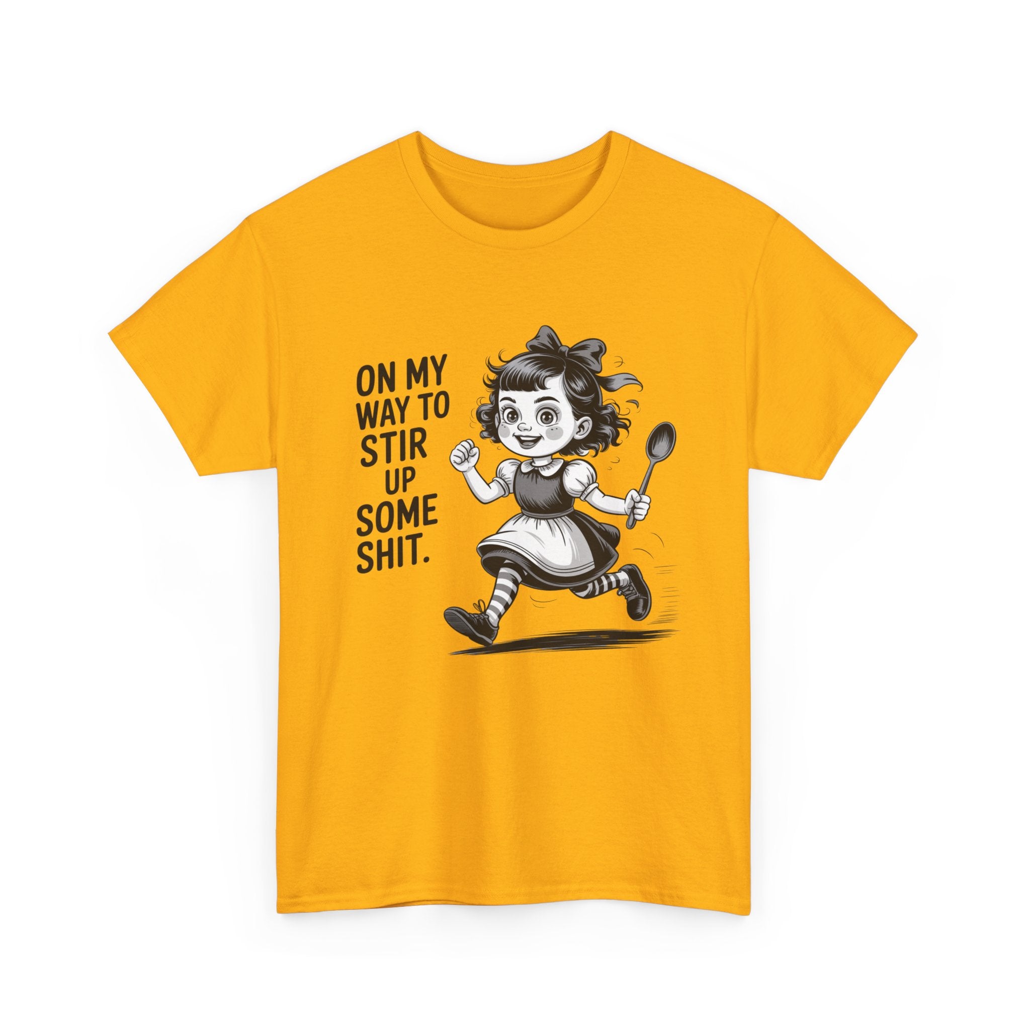 Stir Up Some Shit Tee — Retro Mischief Girl Graphic T-Shirt