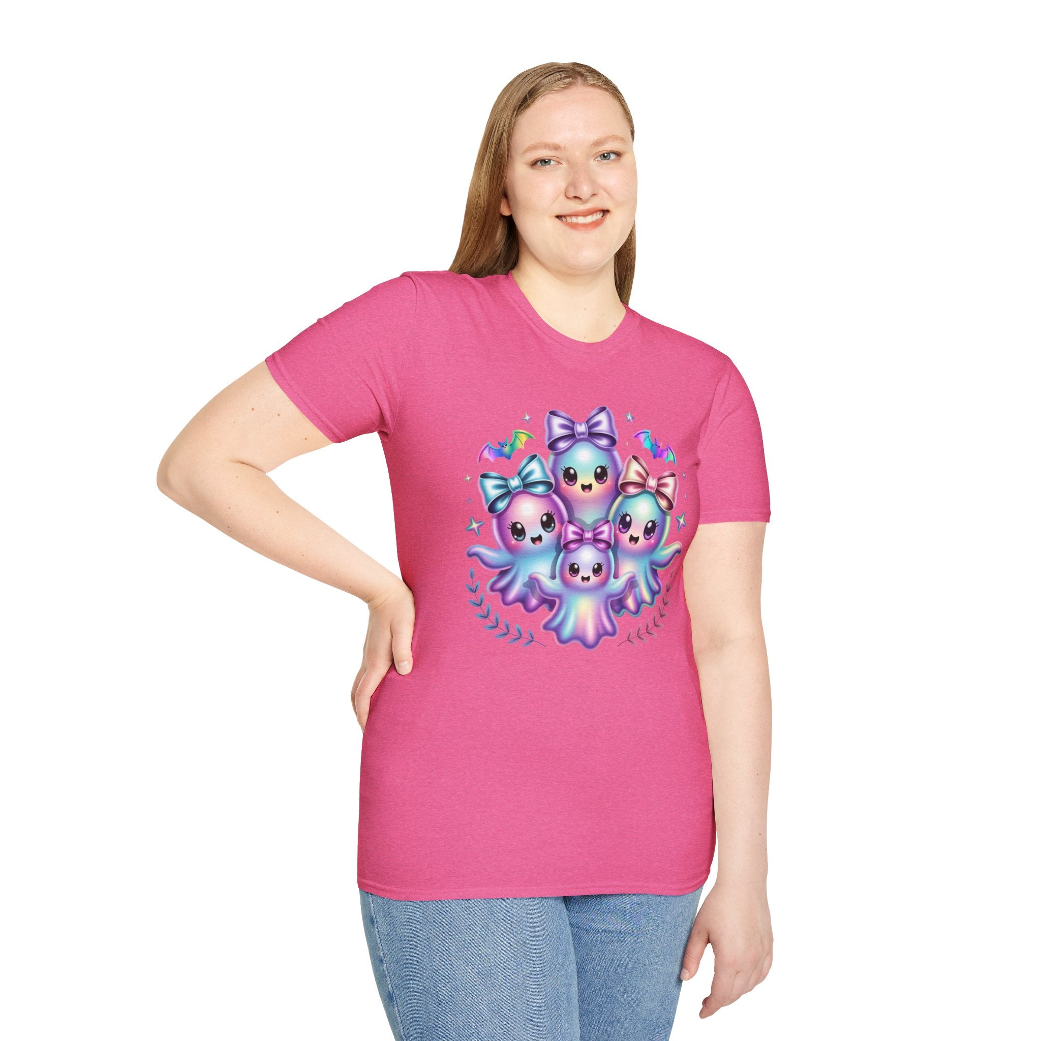 Cute Pastel Ghosts T-Shirt — Kawaii Iridescent Ghost Trio with Bows