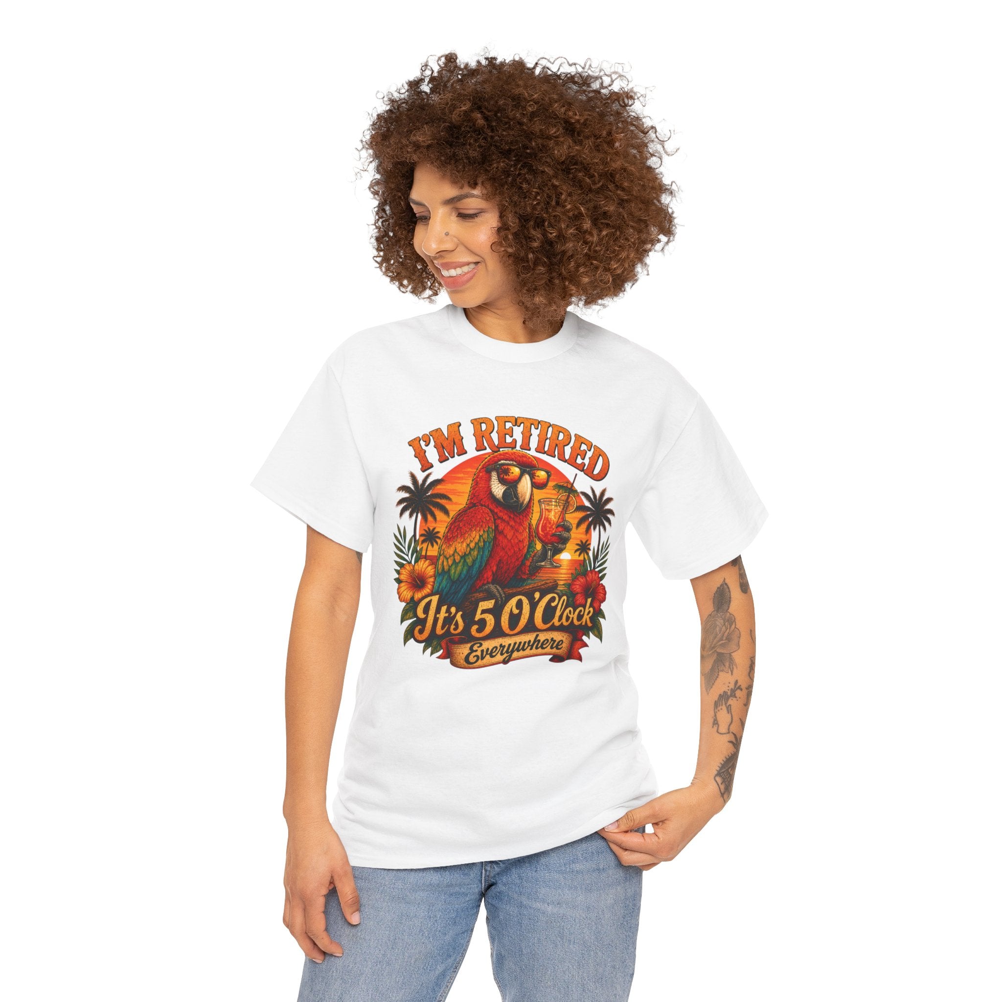 Funny Retirement T-Shirt — It's 5 O'Clock Everywhere Parrot Gift Tee for Retirees