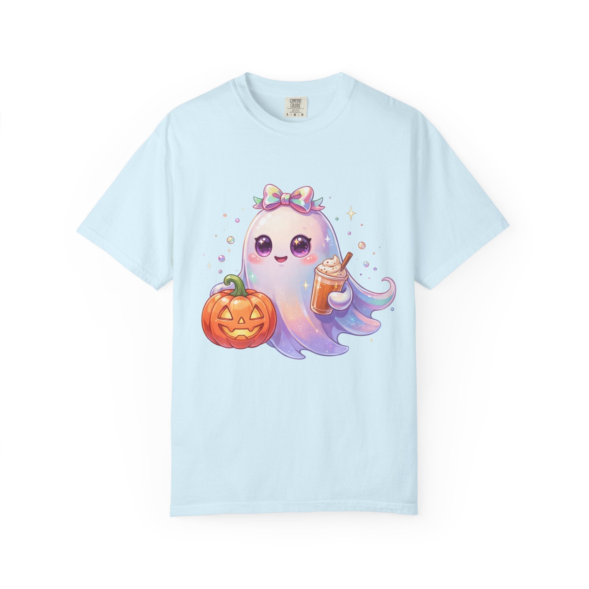 Cute Halloween Ghost T-Shirt — Kawaii Pumpkin & Candy Drink Graphic