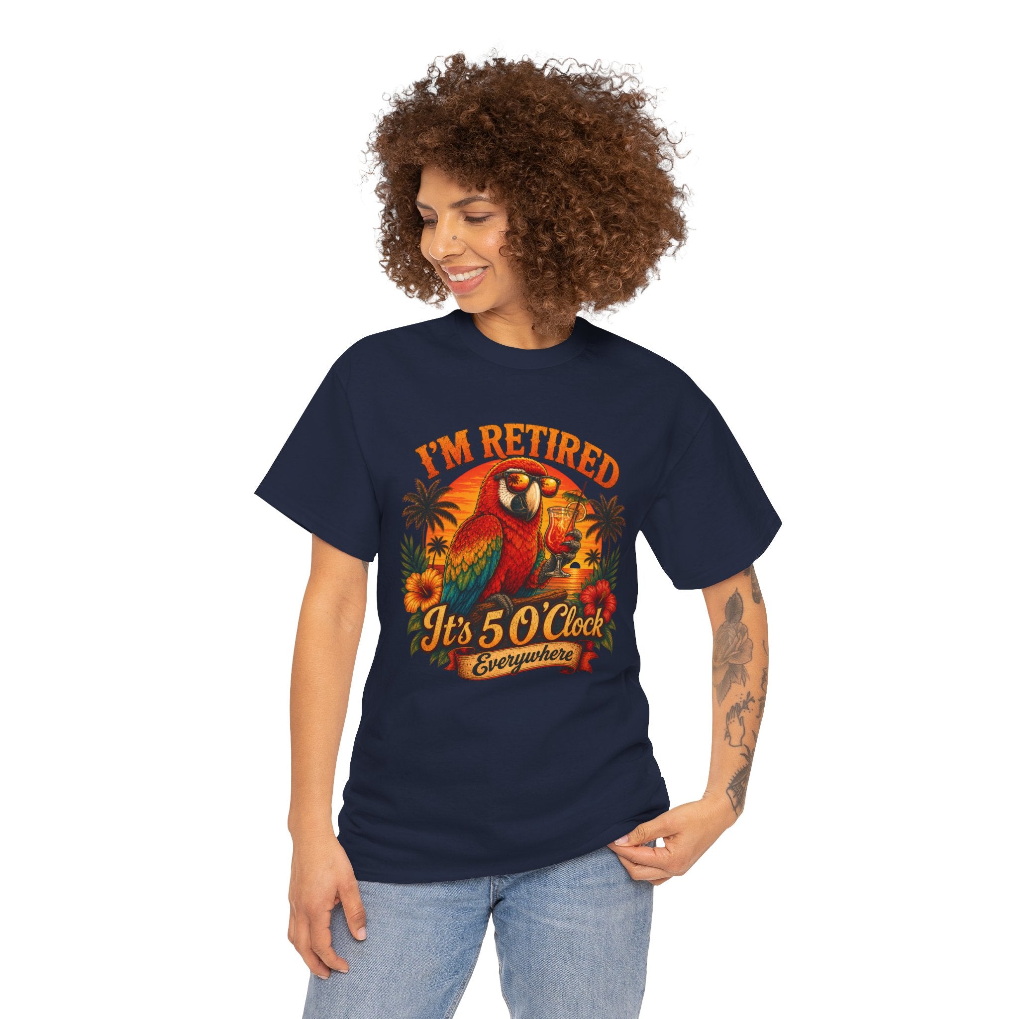 Funny Retirement T-Shirt — It's 5 O'Clock Everywhere Parrot Gift Tee for Retirees