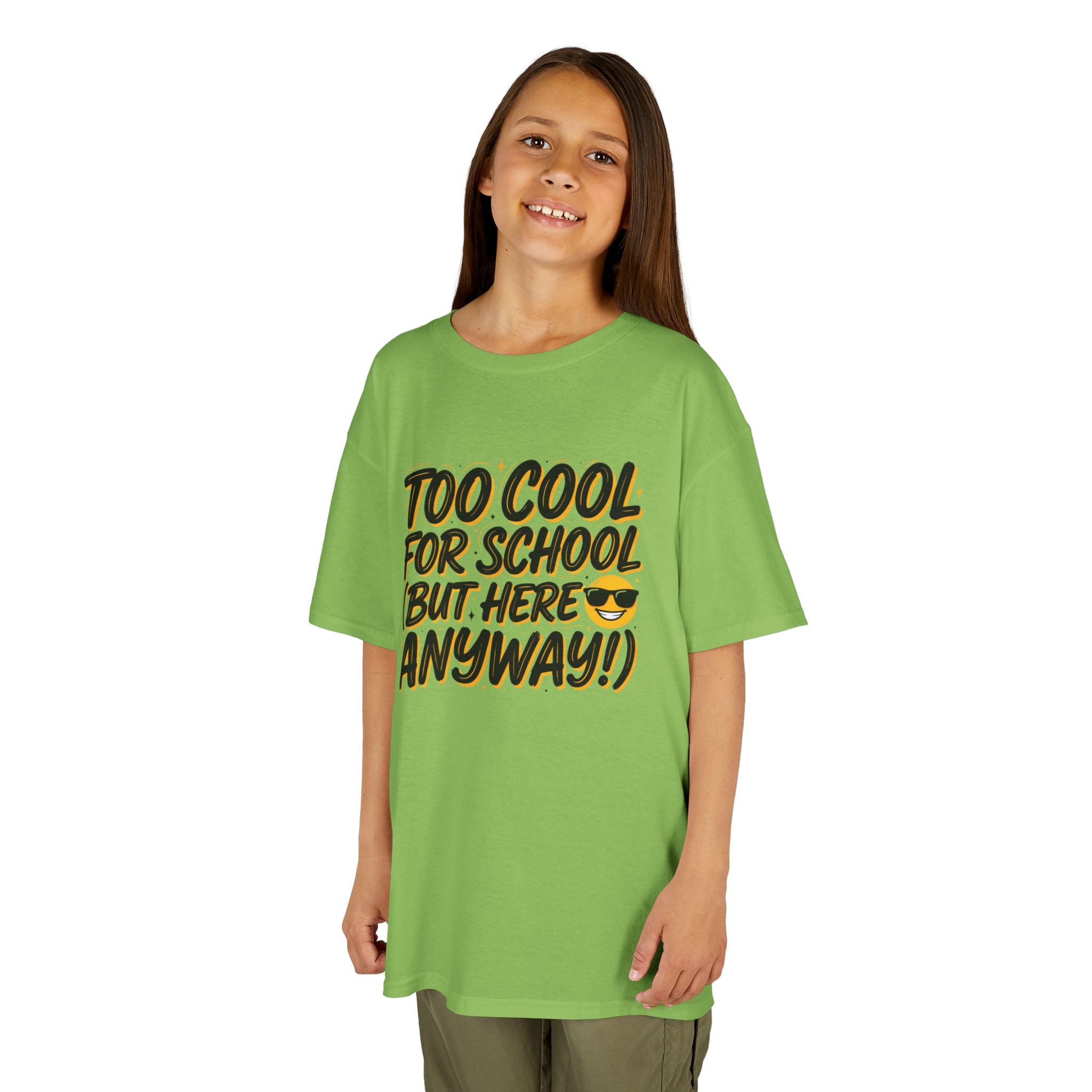 Kids T‑Shirt — "Too Cool for School (But Here Anyway!)" Graphic Tee, Back‑to‑School Funny Shirt for Kids