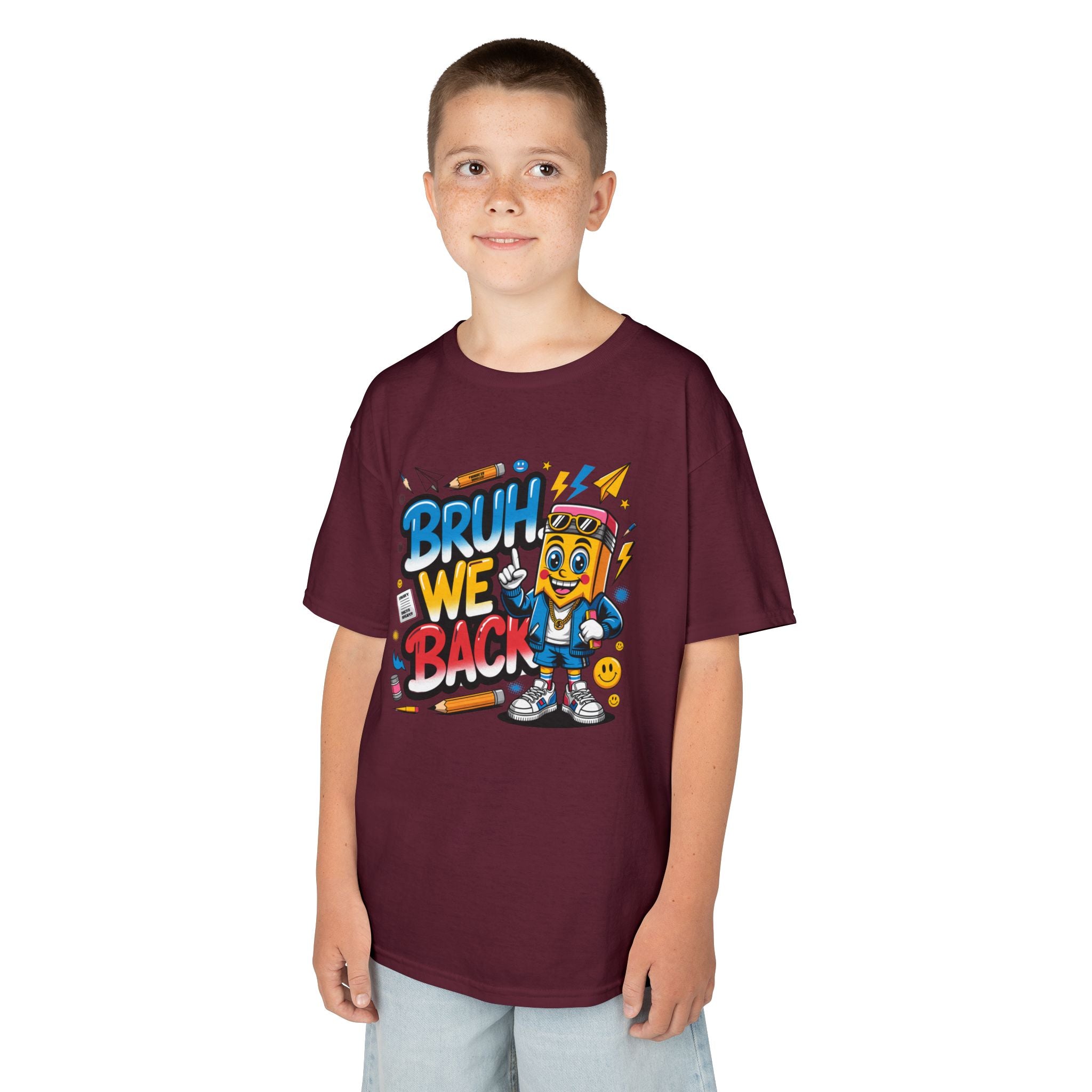 Kids Tee — "Bruh We Back" Retro Cartoon Graphic Shirt