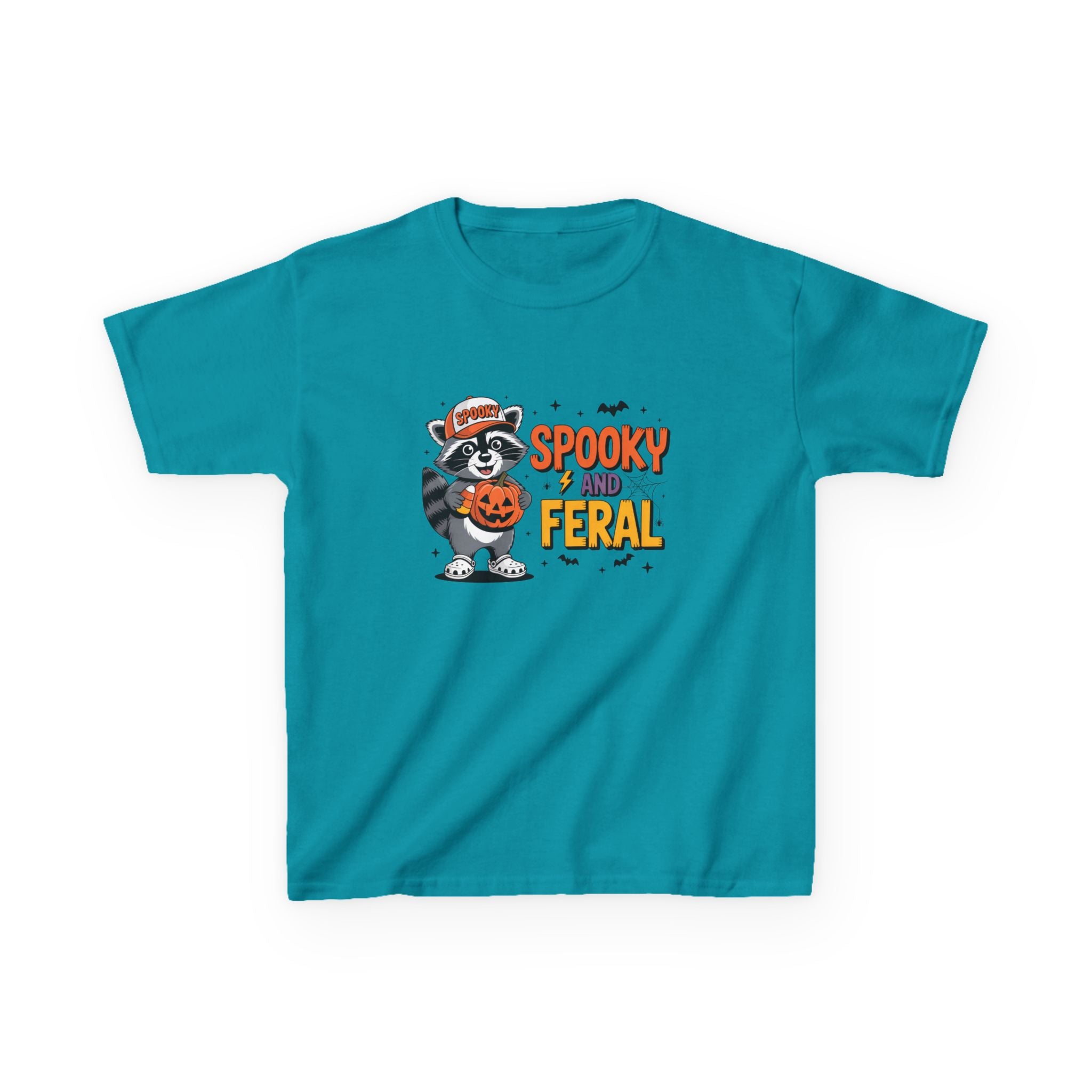 Kids Tee — "Spooky and Feral" Halloween Raccoon Pumpkin Shirt