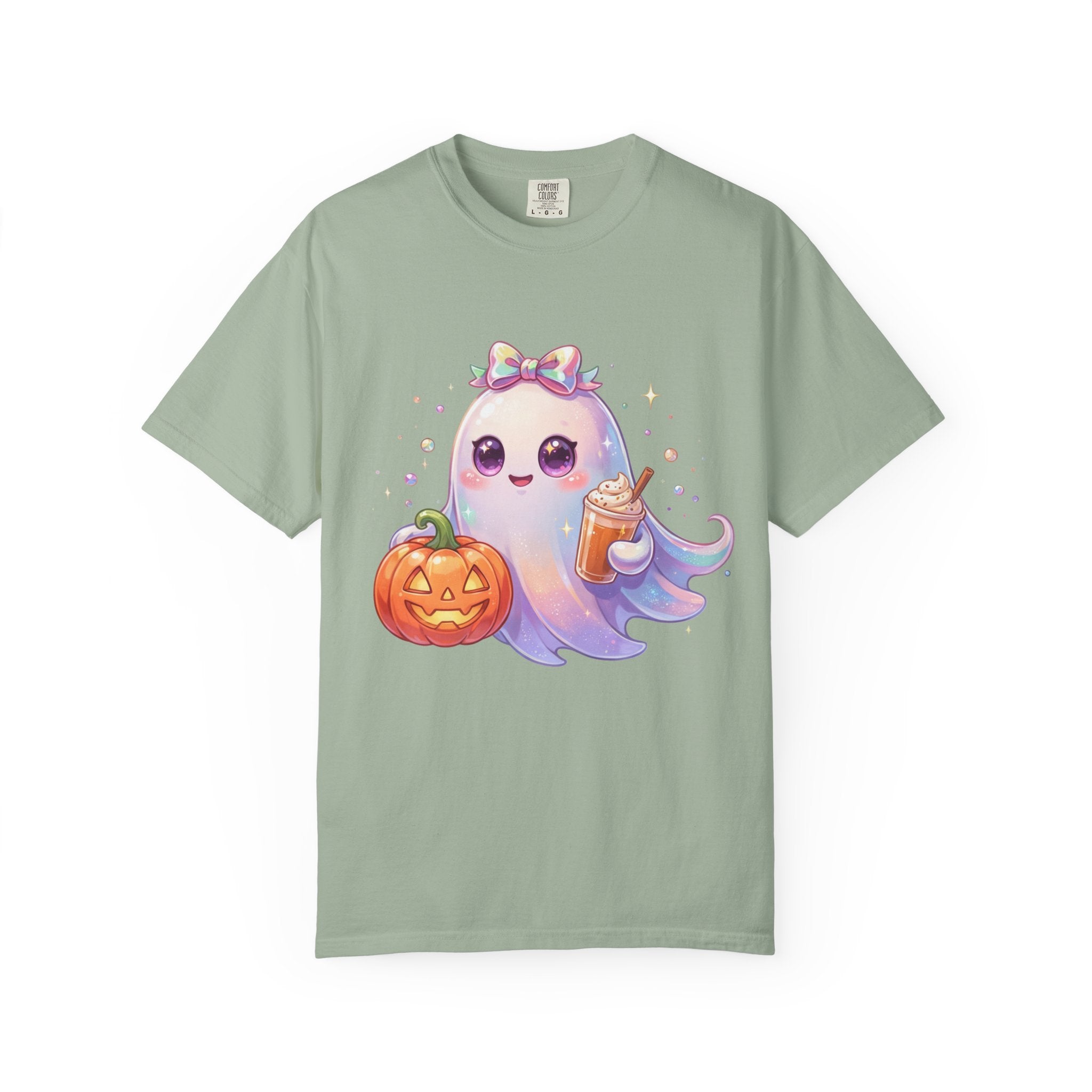 Cute Halloween Ghost T-Shirt — Kawaii Pumpkin & Candy Drink Graphic