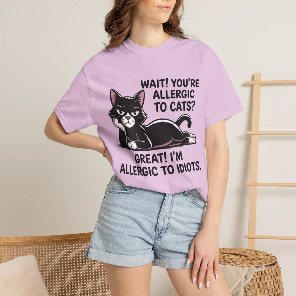 Funny Cat Lover T-Shirt — Allergic to Idiots Humor Gift Tee for Cat Moms