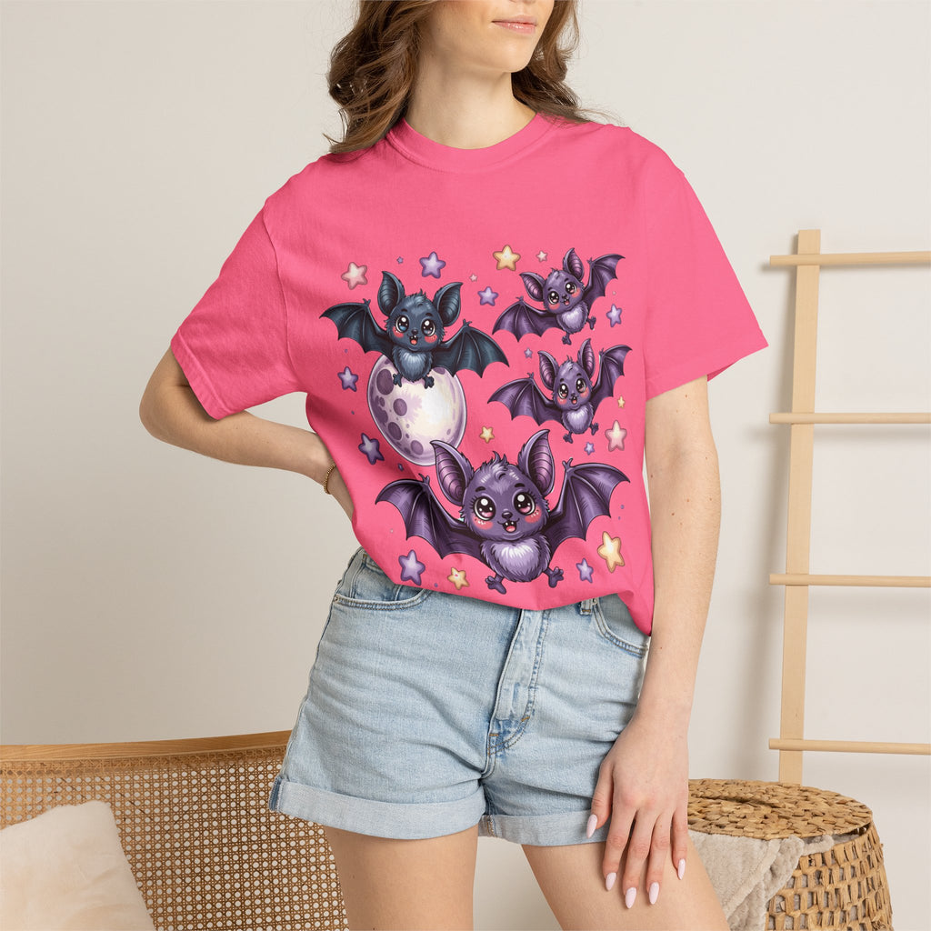 Cute Purple Bats T-Shirt — Kawaii Night Moon & Stars Tee