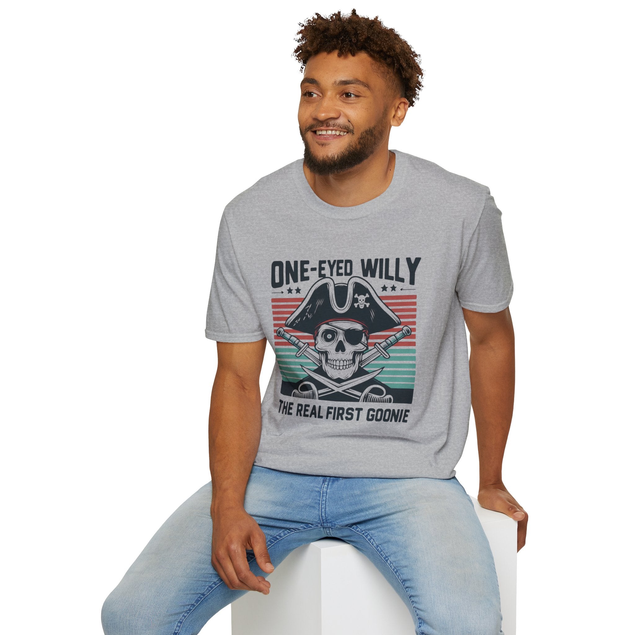 One-Eyed Willy Skull T-Shirt — Vintage Pirate 'The Real First Goonie' Tee