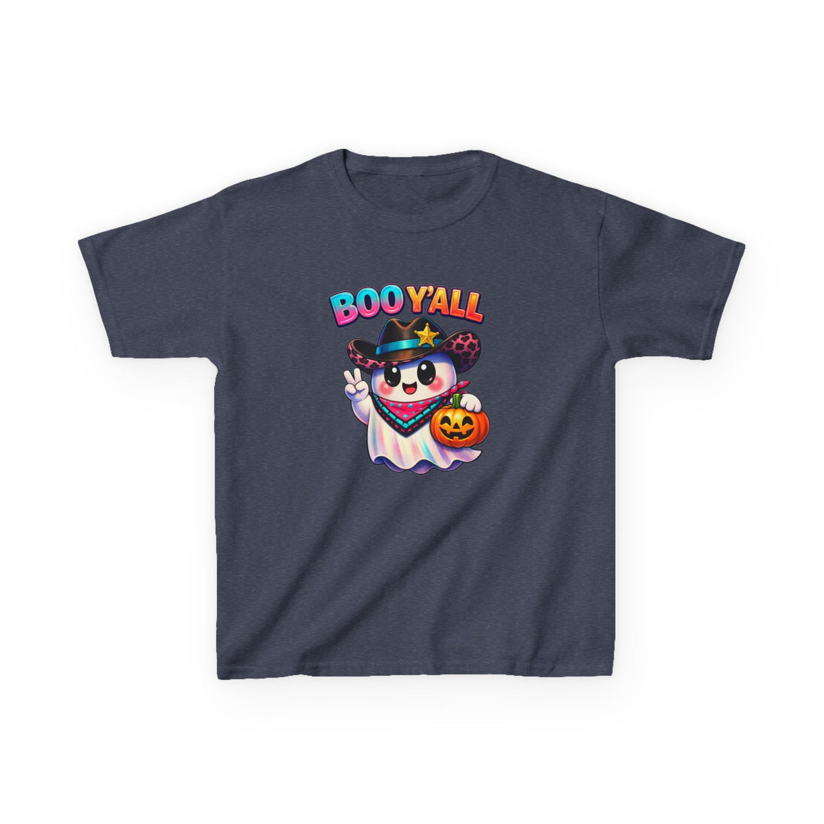 Kids Tee — 'Boo Y'all' Ghost Cowboy Halloween Shirt