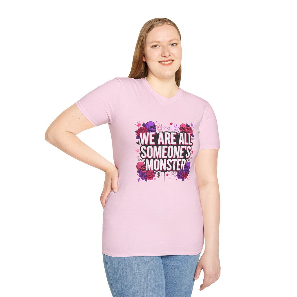 We Are All Someone's Monster T-Shirt — Goth Floral Skull Graphic Tee