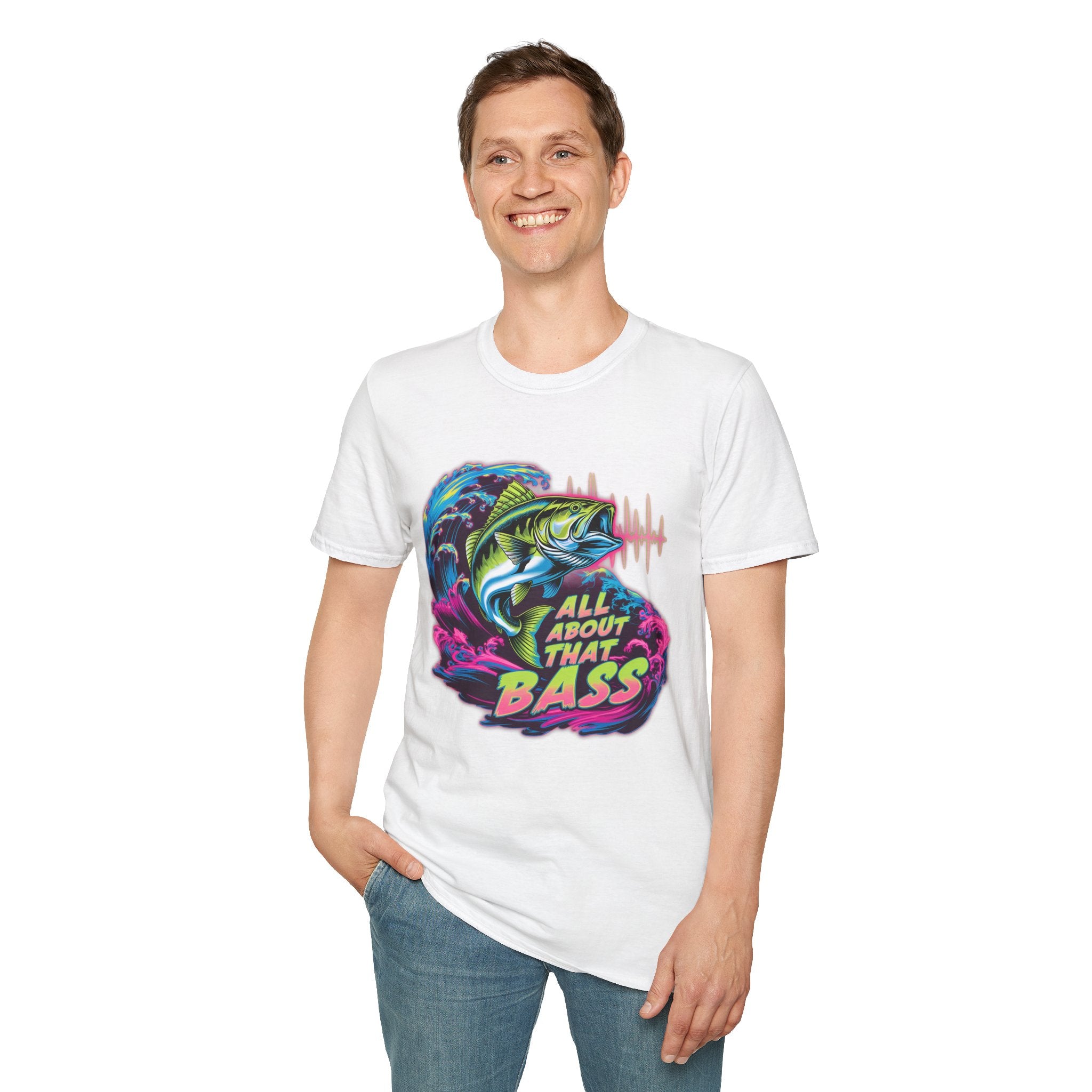 Bass Fishing T-Shirt — "All About That Bass" Retro Wave Graphic