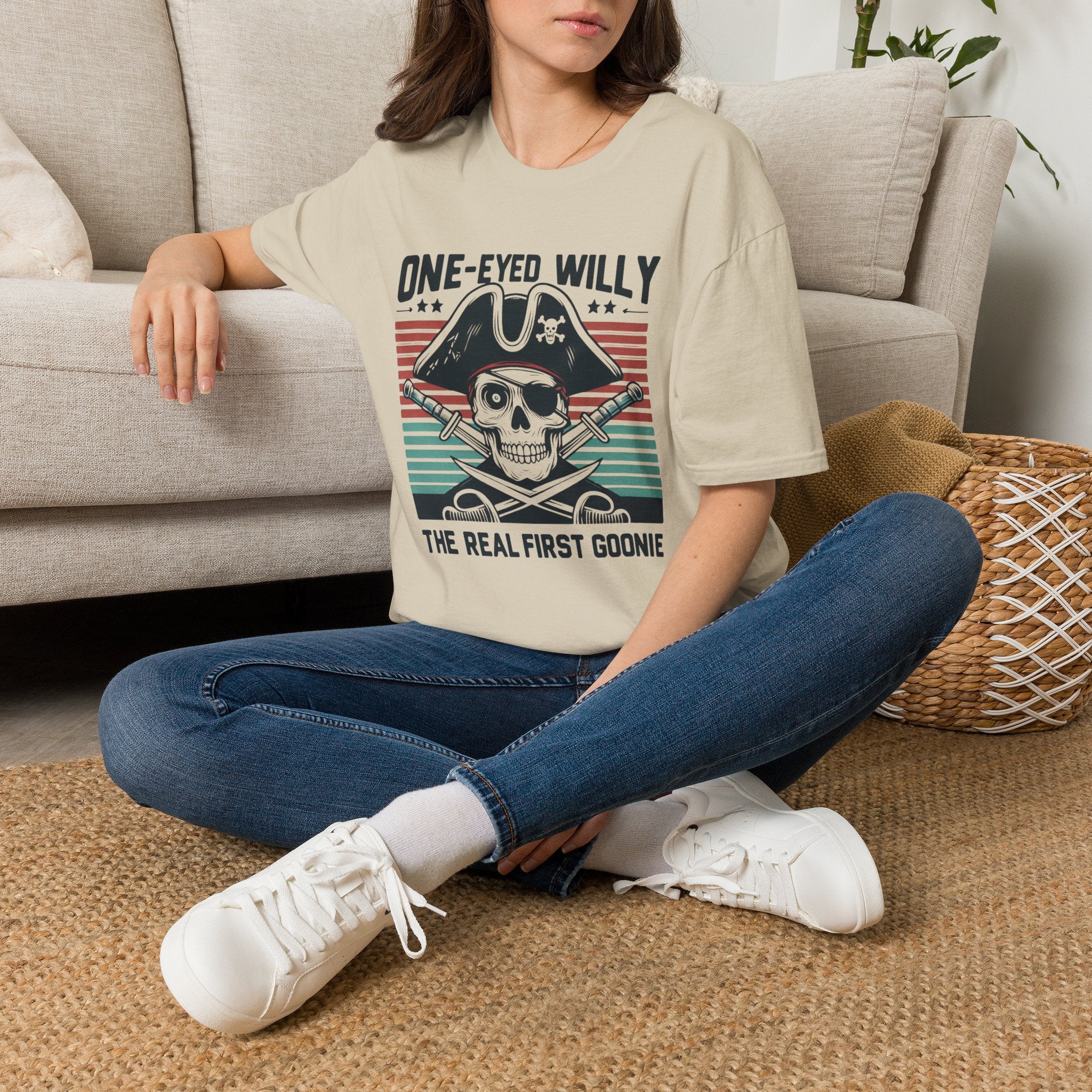 One-Eyed Willy Skull T-Shirt — Vintage Pirate 'The Real First Goonie' Tee