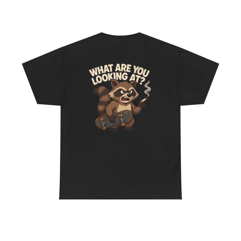 Graphic Tee — "What Are You Looking At?" Raccoon Illustration T-Shirt
