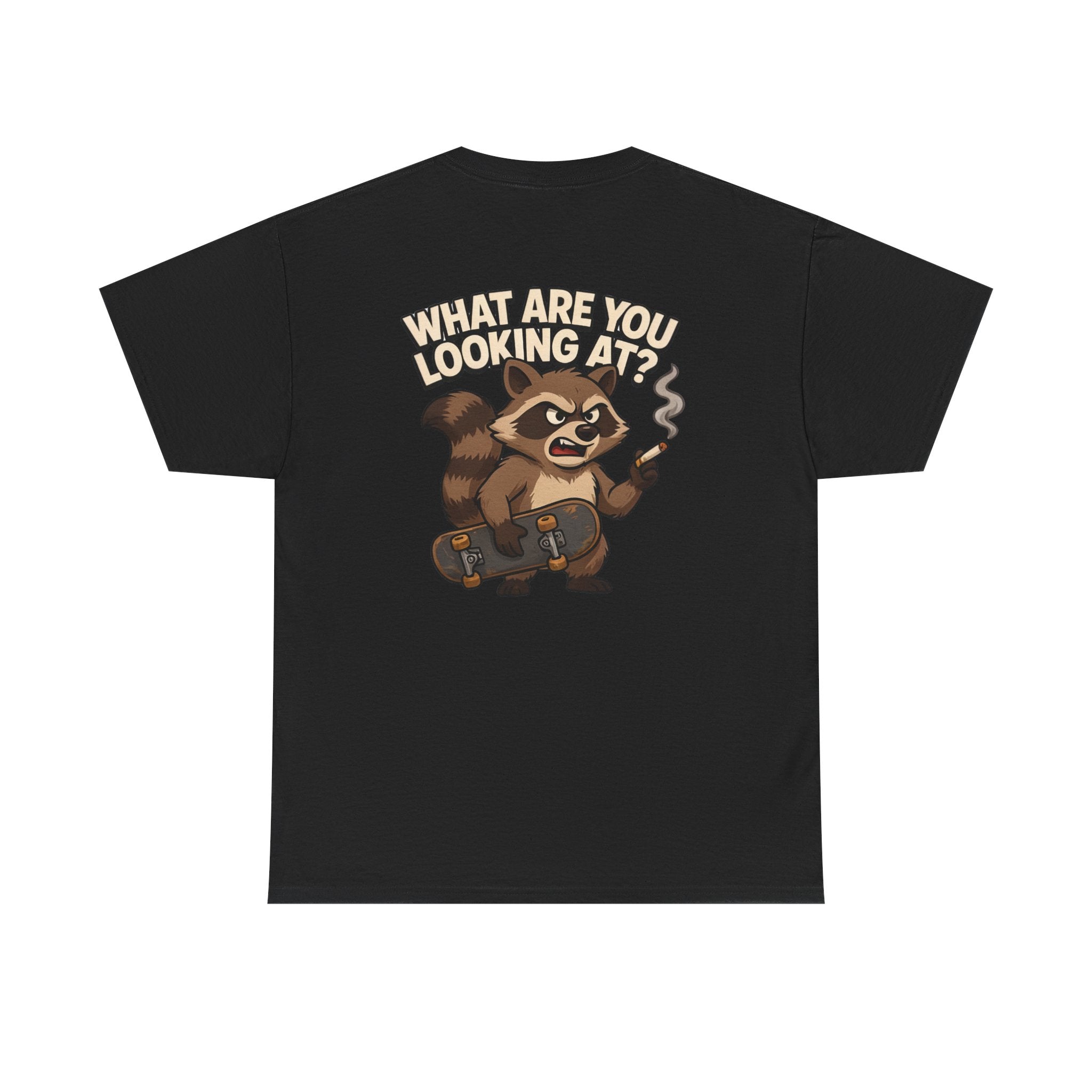 Graphic Tee — "What Are You Looking At?" Raccoon Illustration T-Shirt