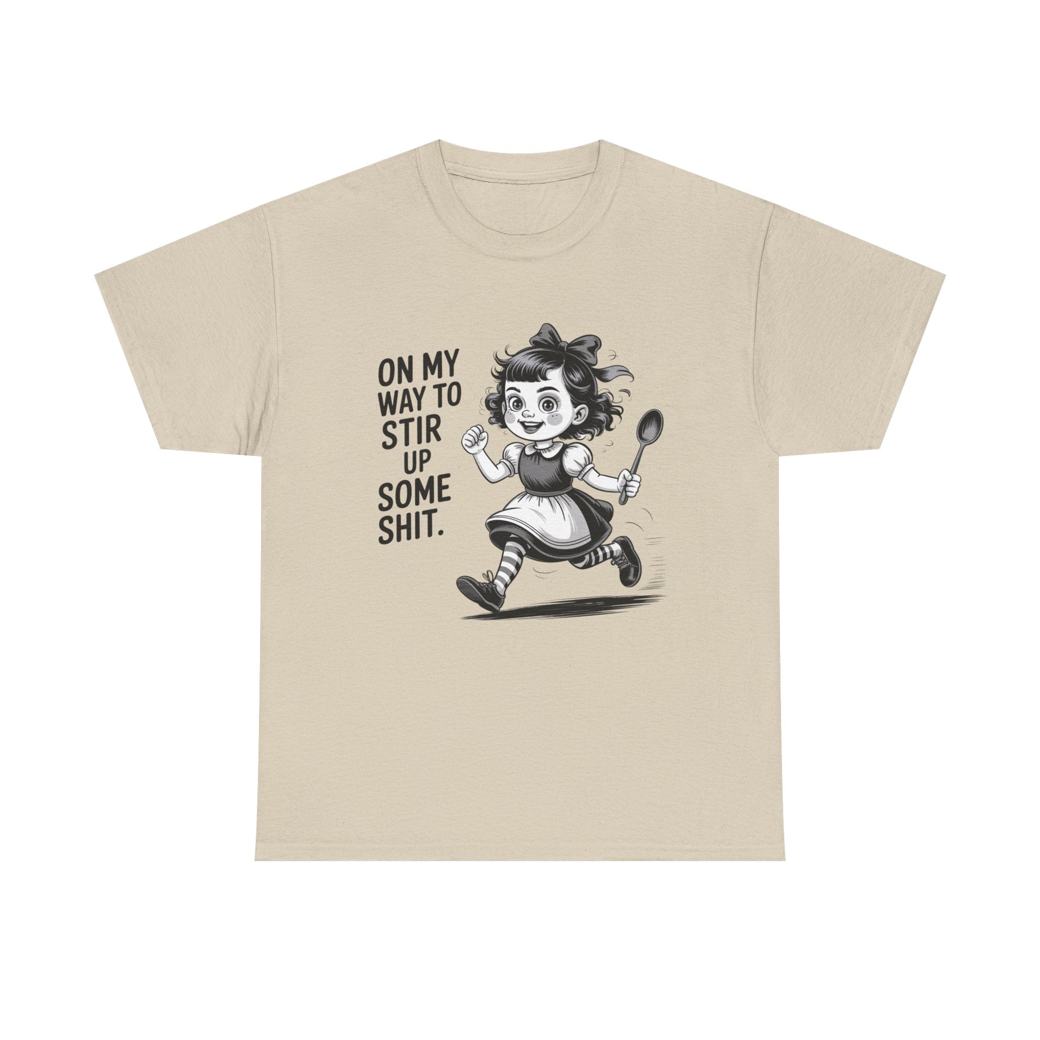 Stir Up Some Shit Tee — Retro Mischief Girl Graphic T-Shirt