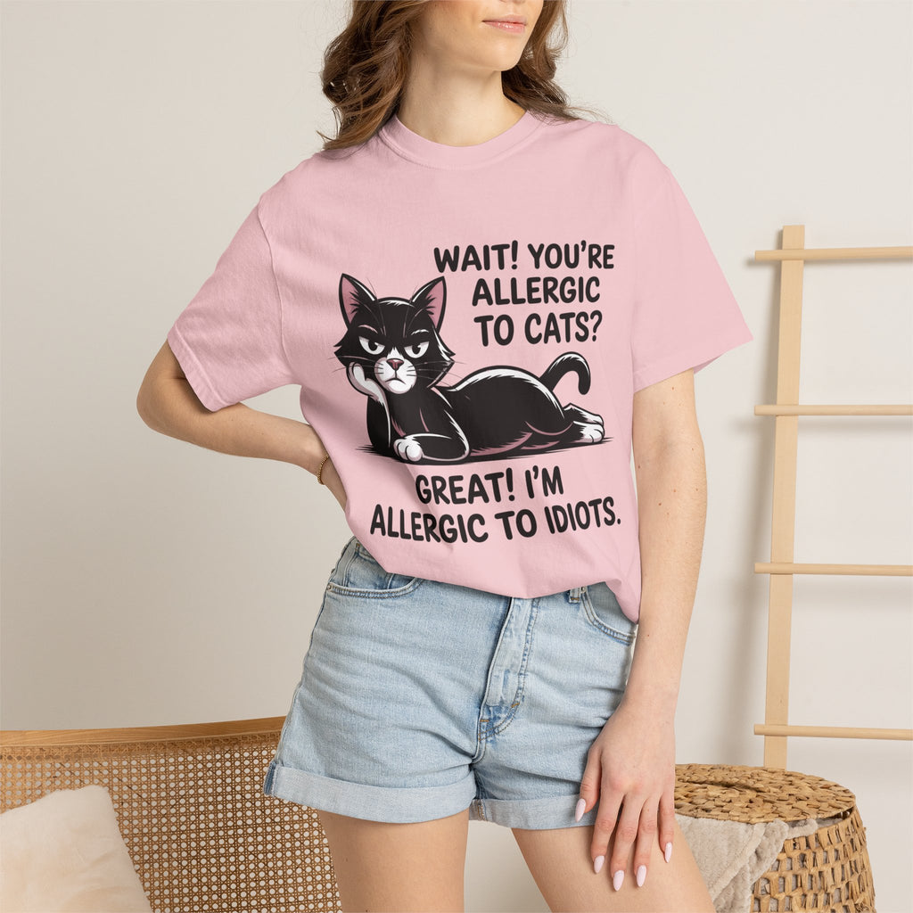Funny Cat Lover T-Shirt — Allergic to Idiots Humor Gift Tee for Cat Moms