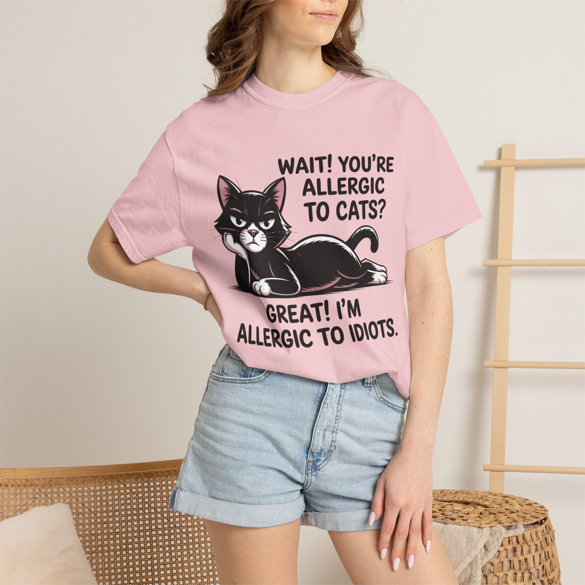 Funny Cat Lover T-Shirt — Allergic to Idiots Humor Gift Tee for Cat Moms