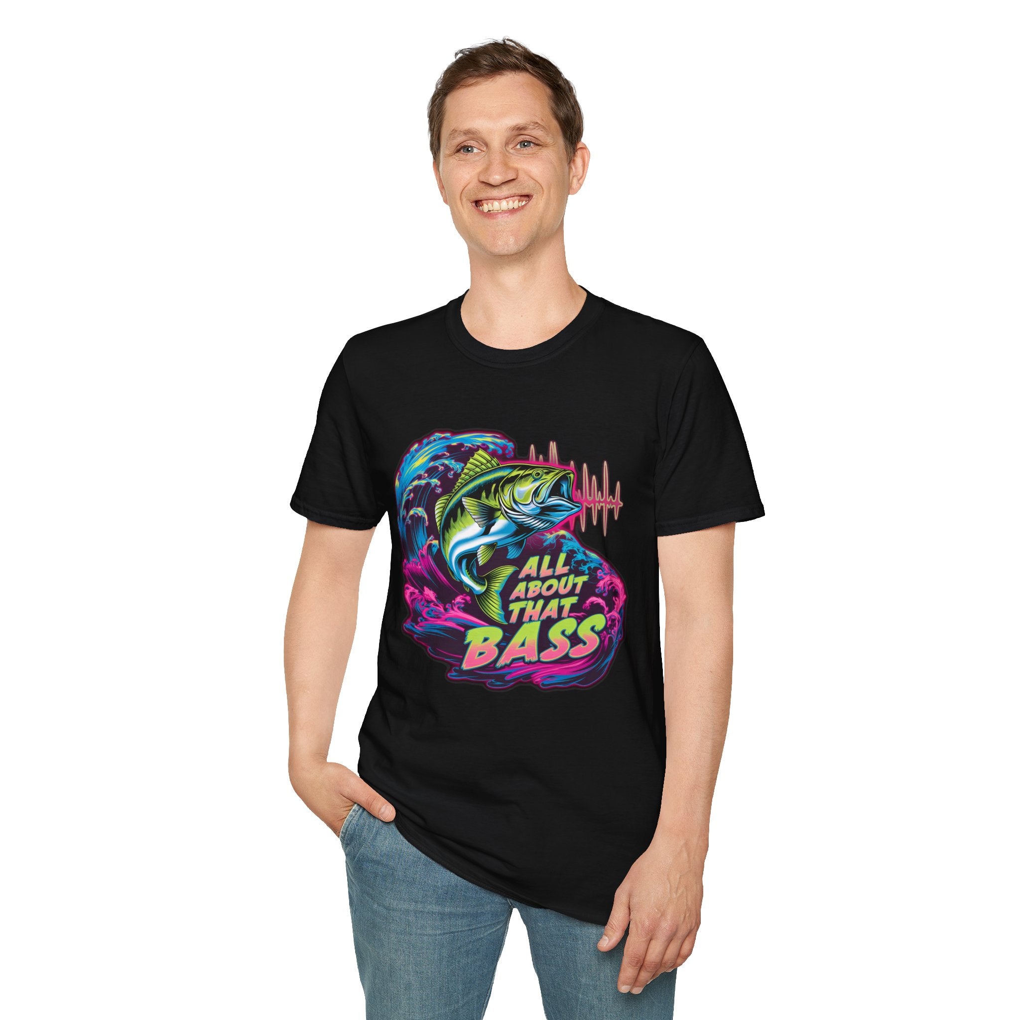 Bass Fishing T-Shirt — "All About That Bass" Retro Wave Graphic