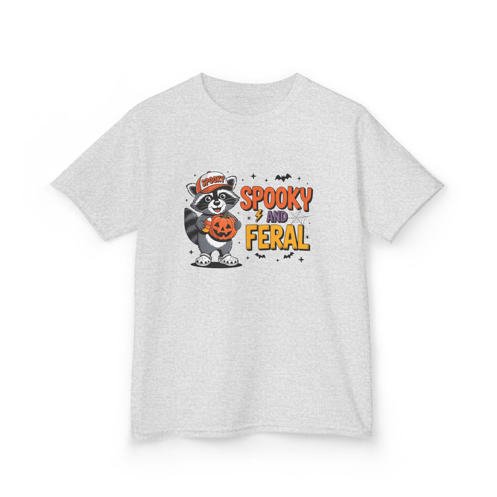 Kids Tee — "Spooky and Feral" Halloween Raccoon Pumpkin Shirt