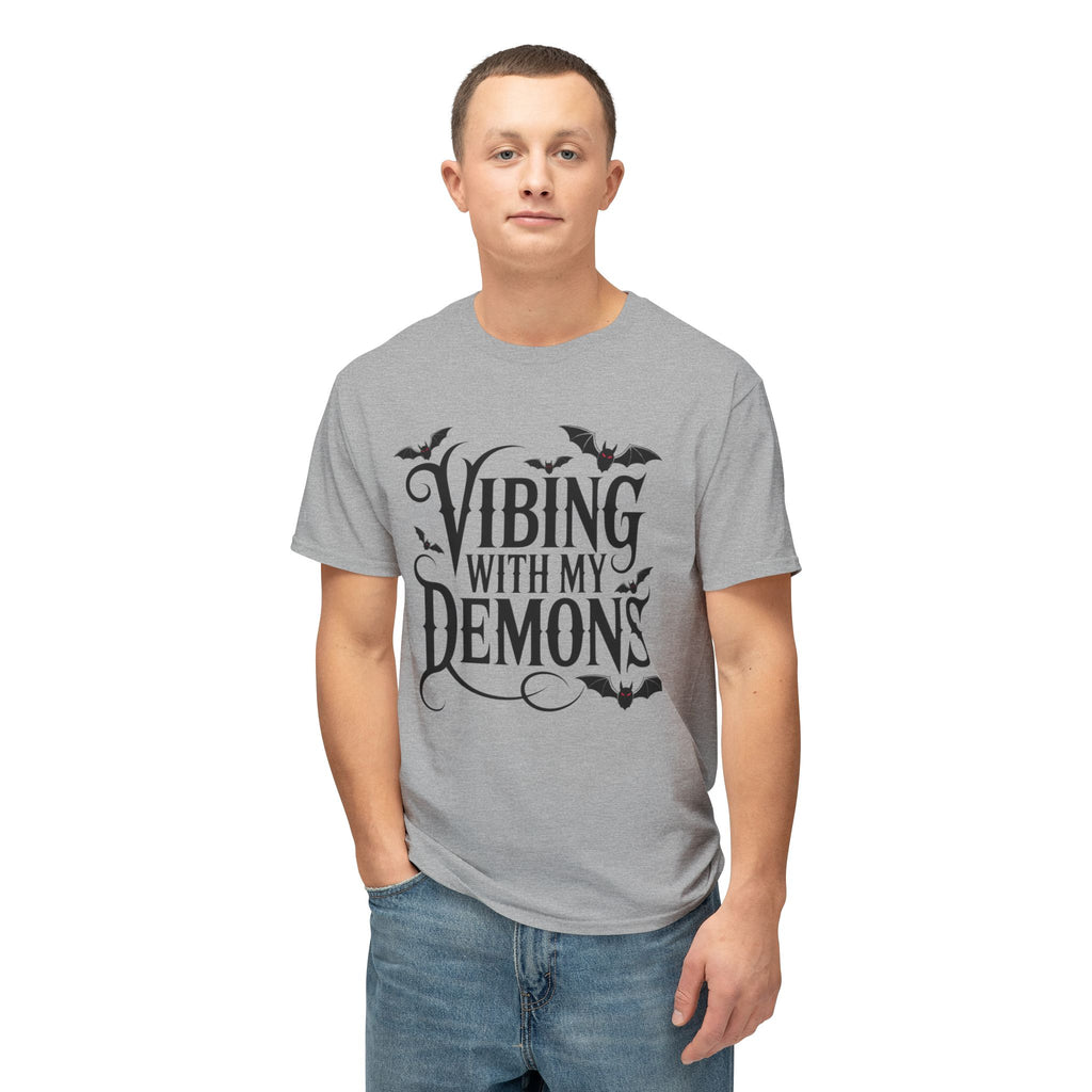 Funny Gothic Halloween T-Shirt — Vibing With My Demons Dark Humor Gift Tee