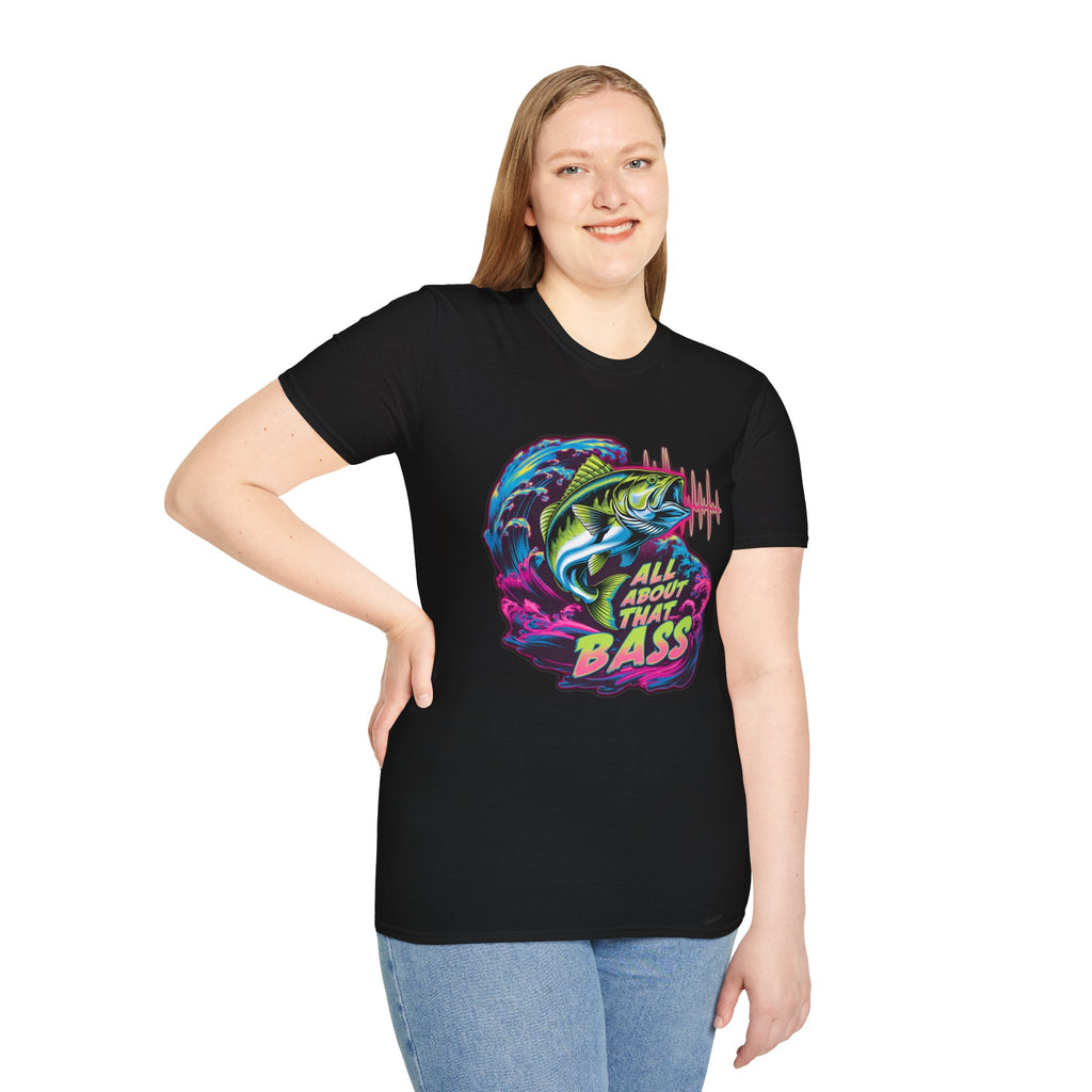 Bass Fishing T-Shirt — "All About That Bass" Retro Wave Graphic
