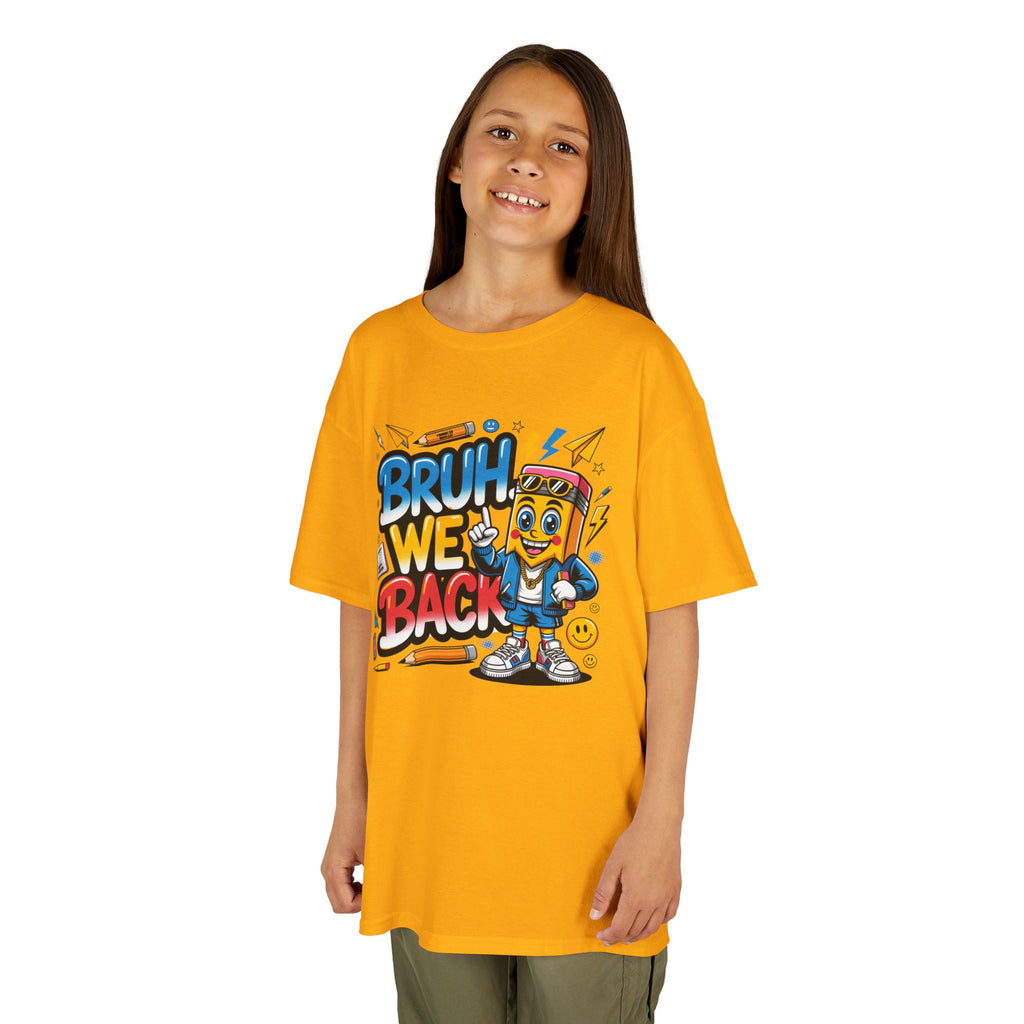 Kids Tee — "Bruh We Back" Retro Cartoon Graphic Shirt