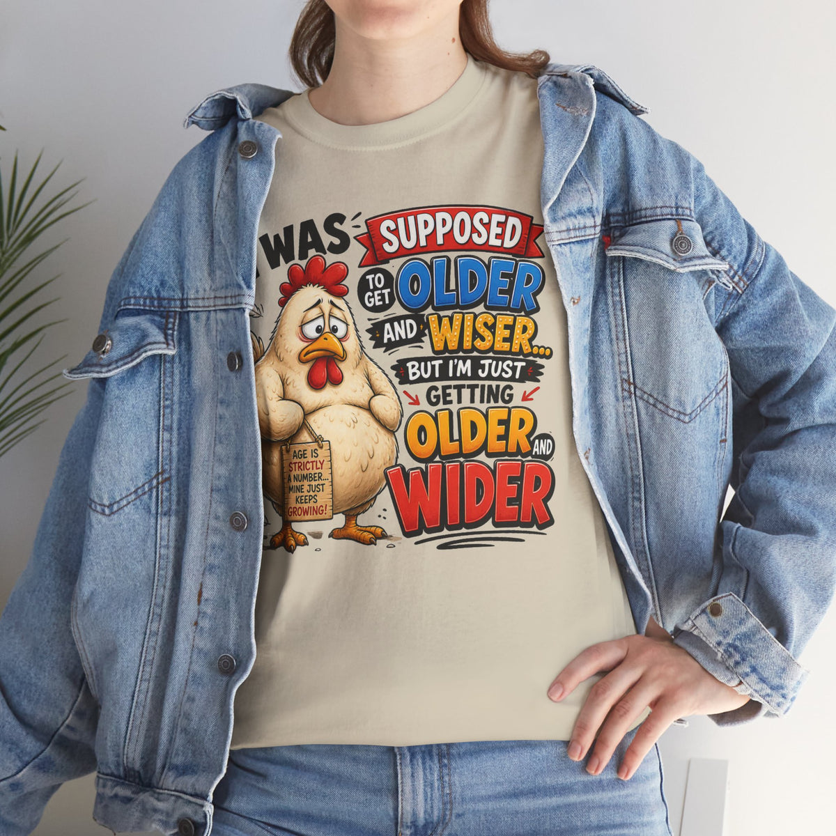 Birthday Chicken Tee — “I Was Supposed To Get Older And Wiser” Funny 50th Birthday Shirt