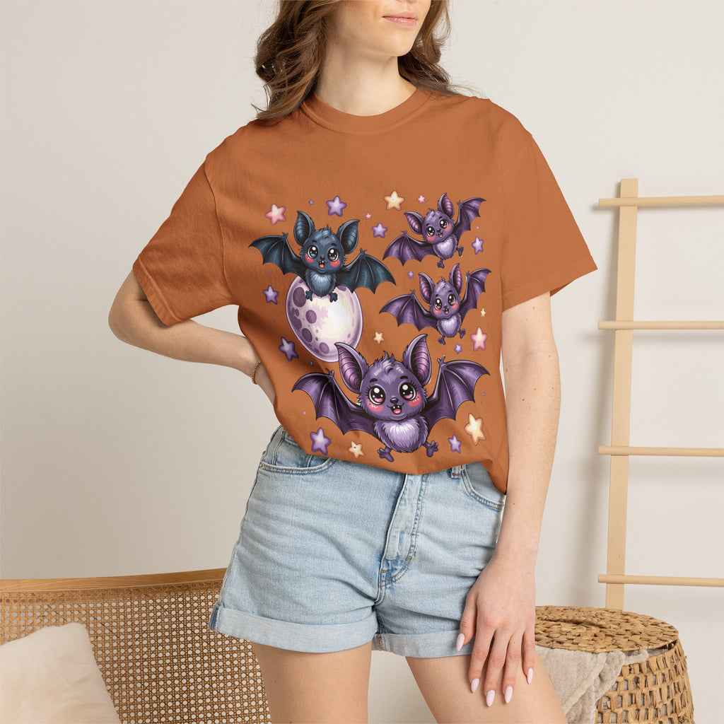 Cute Purple Bats T-Shirt — Kawaii Night Moon & Stars Tee