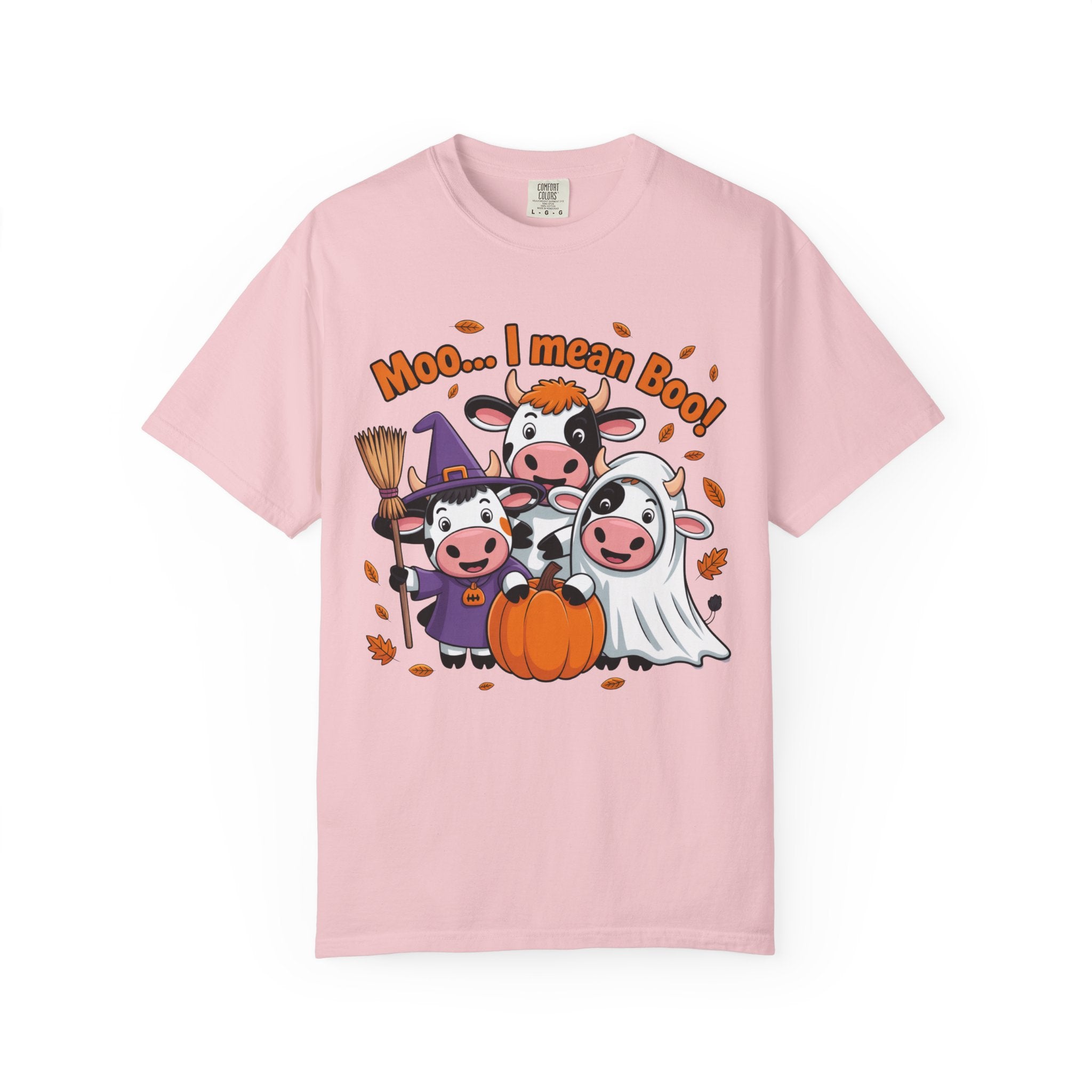 Halloween Cow T-Shirt – “Moo... I mean Boo!” Cute Pumpkin & Witch Cows Graphic Tee