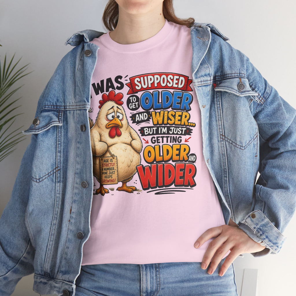 Birthday Chicken Tee — “I Was Supposed To Get Older And Wiser” Funny 50th Birthday Shirt