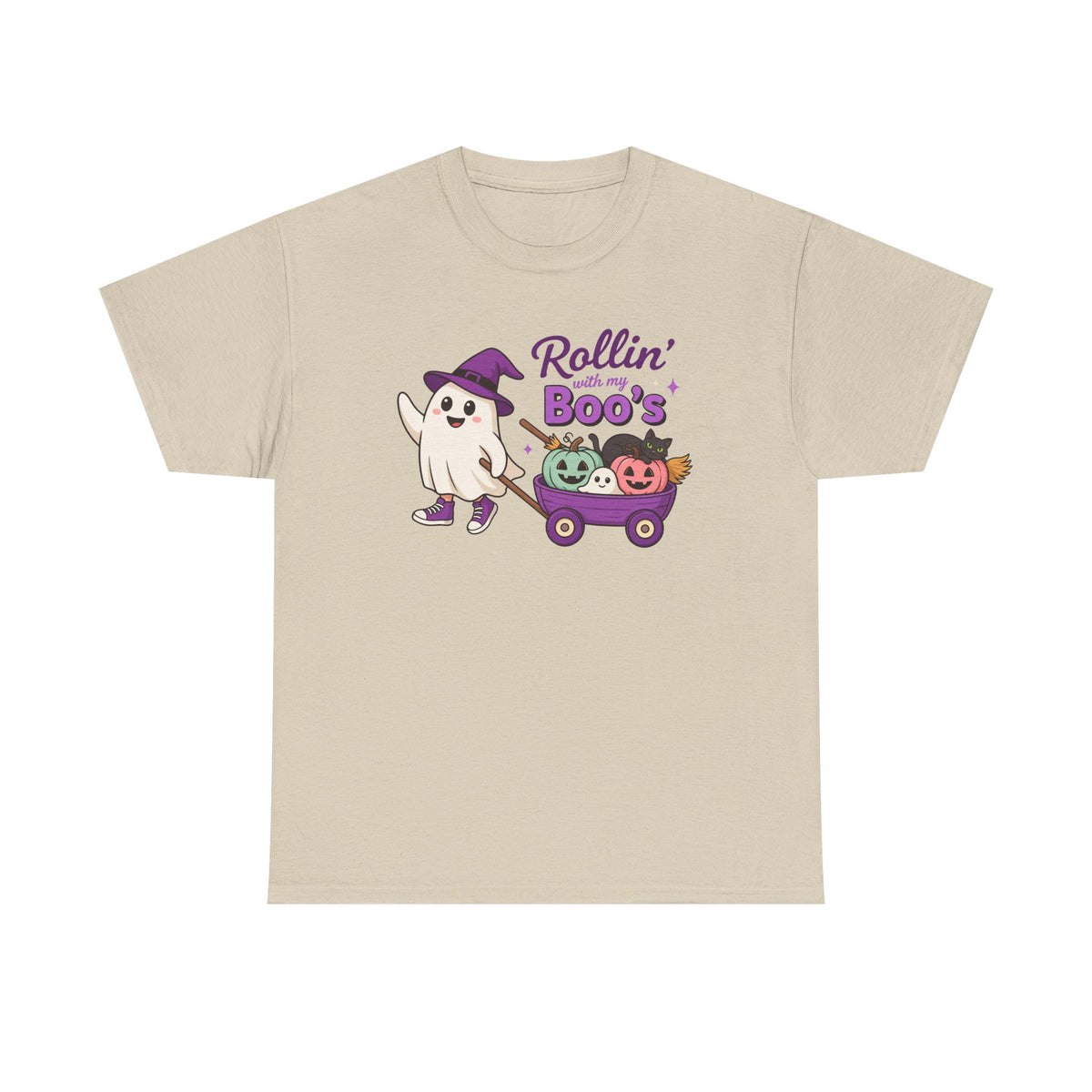 Rollin' Boo's Halloween Tee — Cute Ghost Wagon Pumpkin Kids Shirt