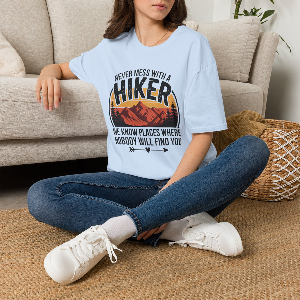 Hiker T-Shirt — "Never Mess With a Hiker" Mountain Sunset Tee