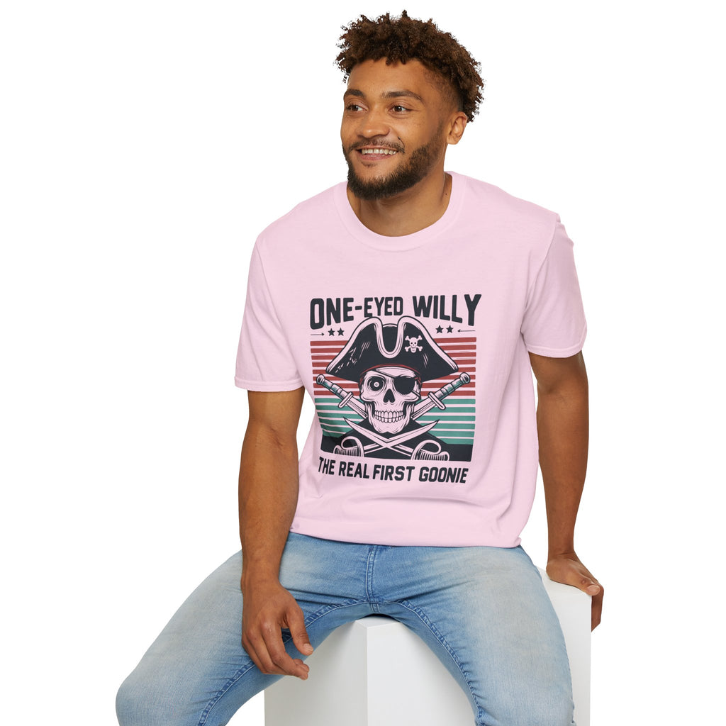 One-Eyed Willy Skull T-Shirt — Vintage Pirate 'The Real First Goonie' Tee