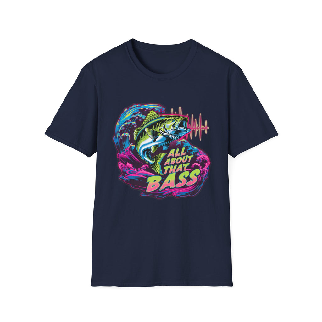 Bass Fishing T-Shirt — "All About That Bass" Retro Wave Graphic