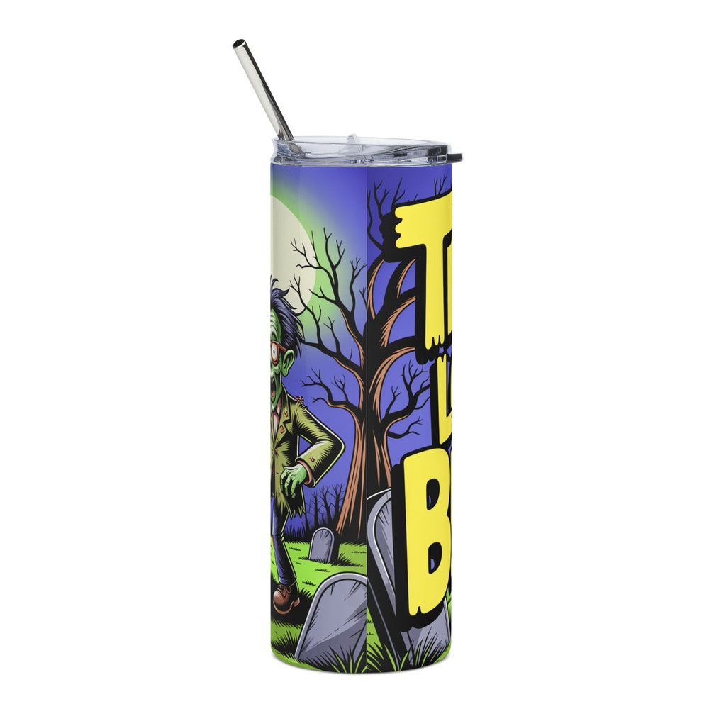 Funny Teacher Halloween 20oz Stainless Steel Tumbler — Love Brains Custom Name Chalkboard Gift Travel Cup