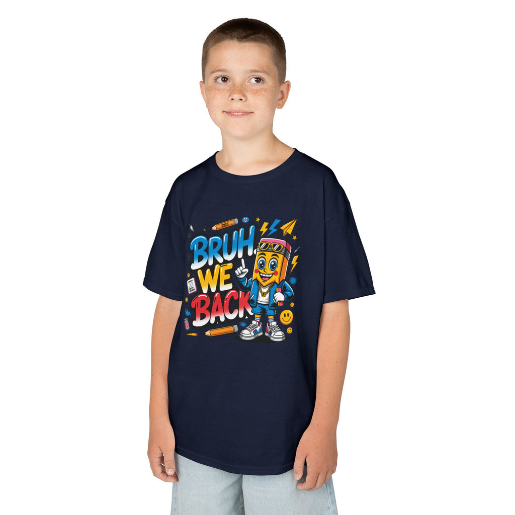 Kids Tee — "Bruh We Back" Retro Cartoon Graphic Shirt